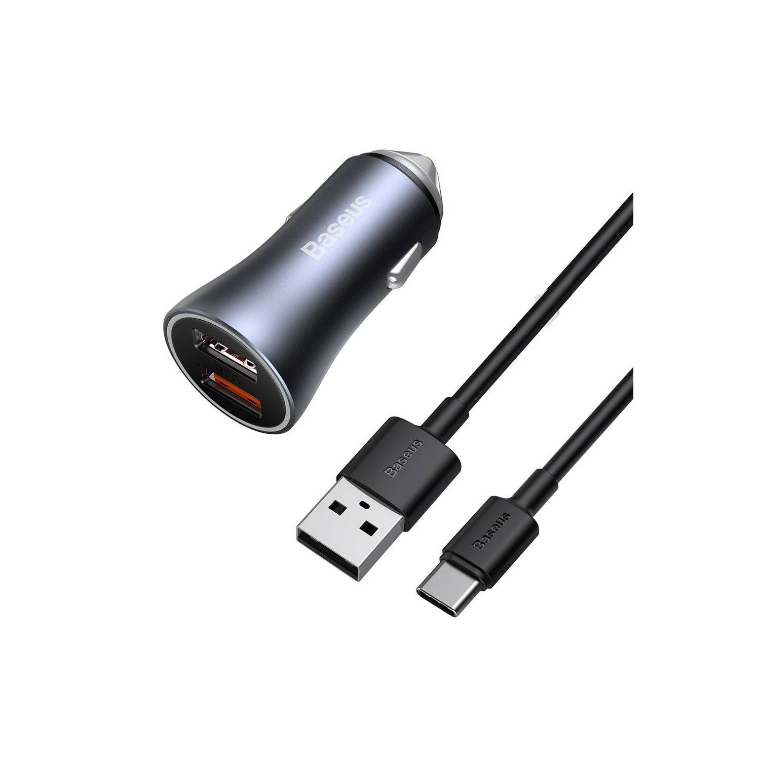 Quick Charger Auto Ladegerät 2x USB 40 W Quick Charge SCP FCP AFC + USB - USB Typ C Kabel grau (TZCCJD-A0G)
