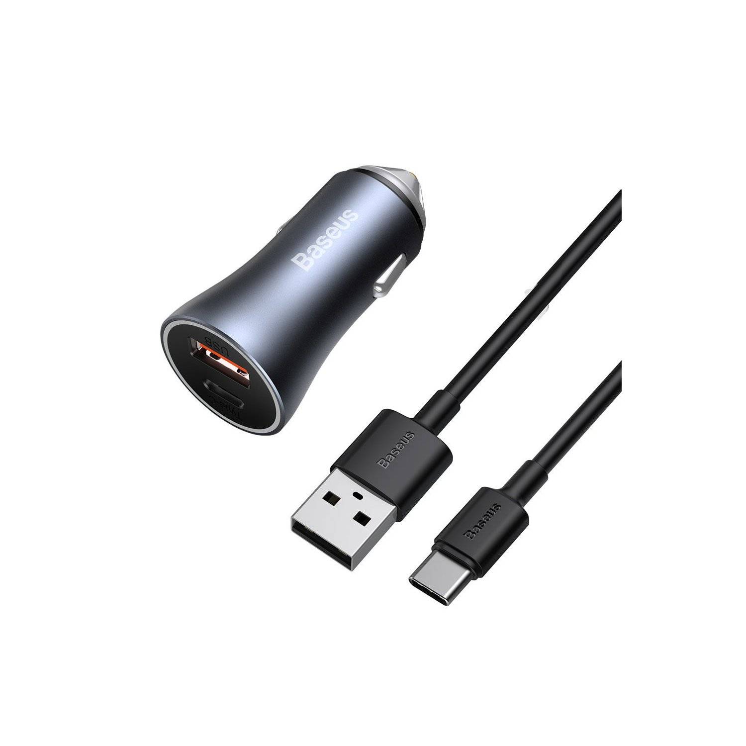 Schnelles USB-Autoladegerät Typ C / USB 40 W Power Delivery 3.0 Quick Charge 4+ SCP FCP AFC + USB-Kabel - USB Typ C grau