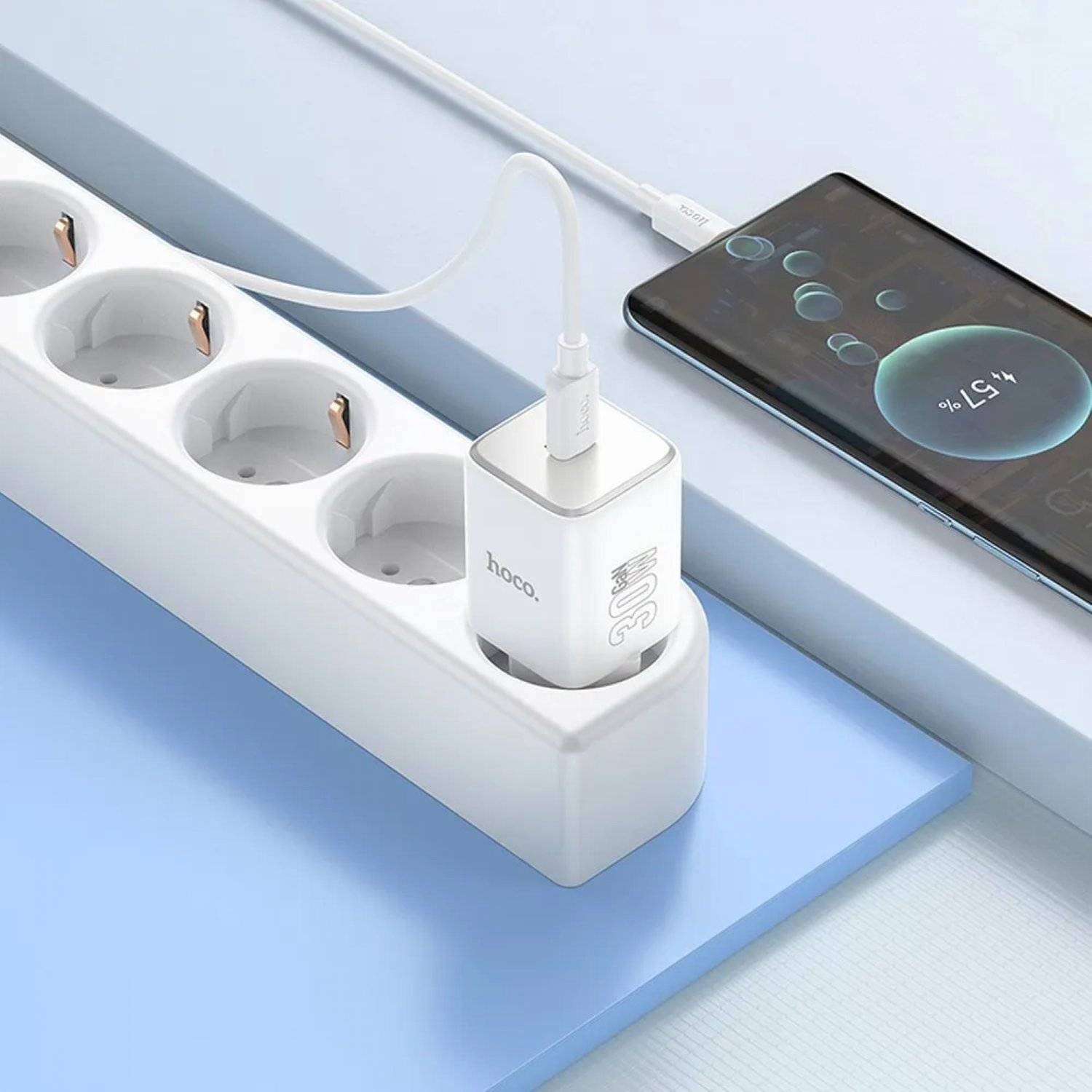 Netz-Ladegerät Typ C + Kabel Typ C auf Typ C PD QC 30W GaN in Weiß 100 cm