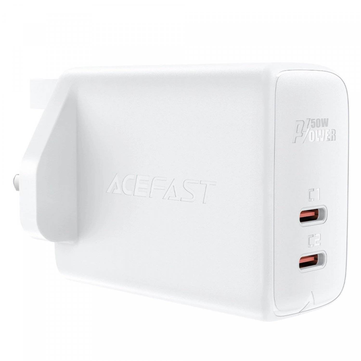 GaN-Ladegerät (UK-Stecker) 2x USB Typ C 50 W, Power Delivery, PPS, Q3 3.0, AFC, FCP