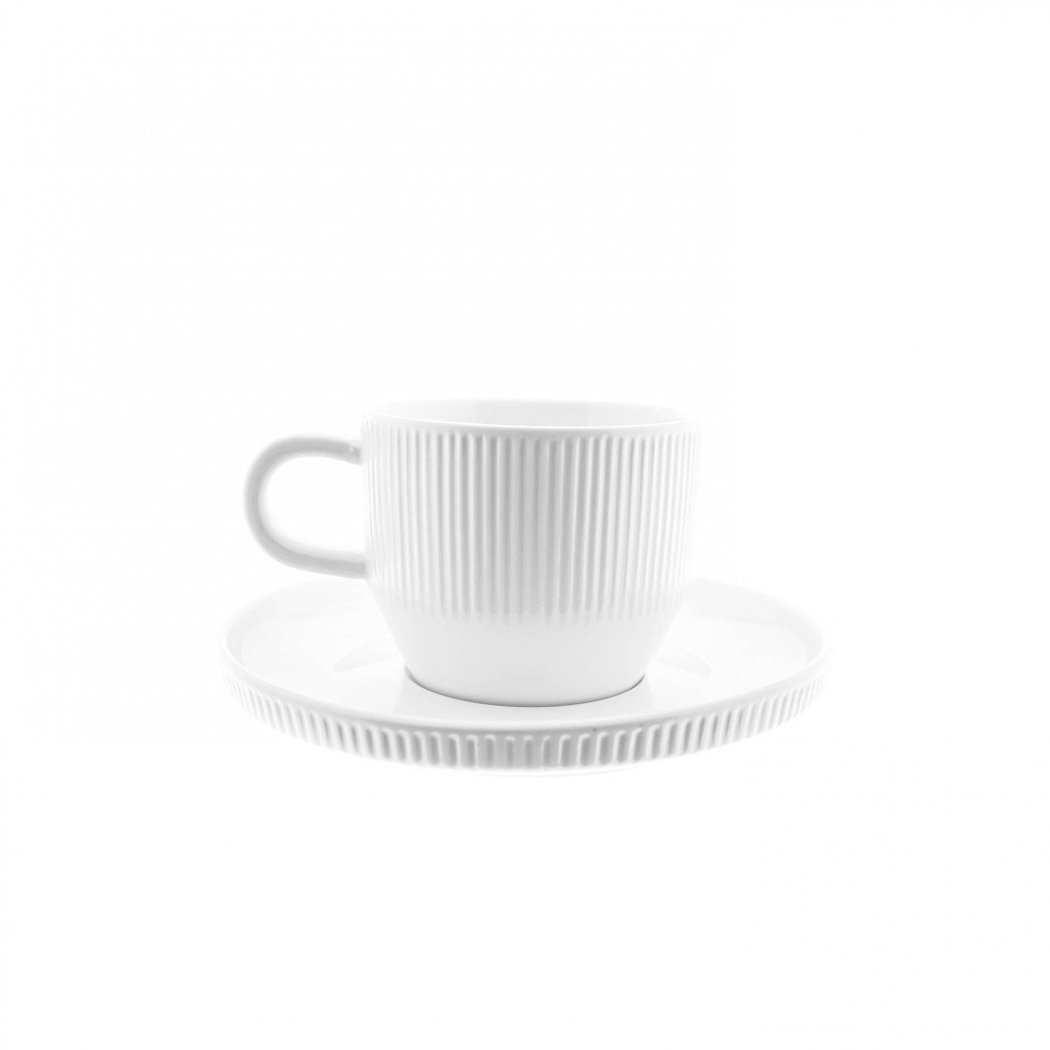 12 Teiliges Kaffee-Set, 6x Kaffeetassen, 6x Untertasse in Weiß mit Riffle Design