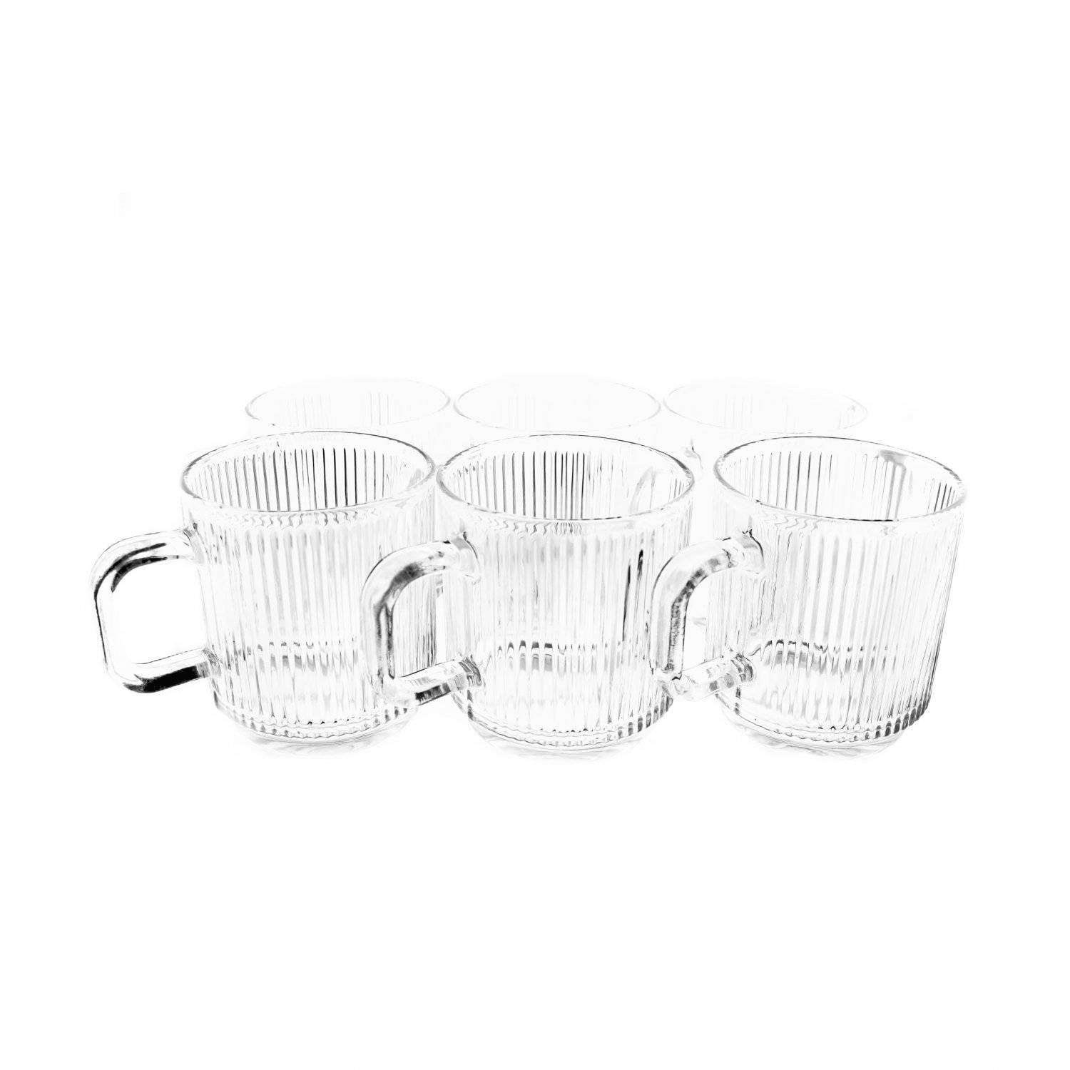 6 Tlg. Riffle Gläser-Set Trinkgläser, Wassergläser 360 ml mit Henkel Transparent