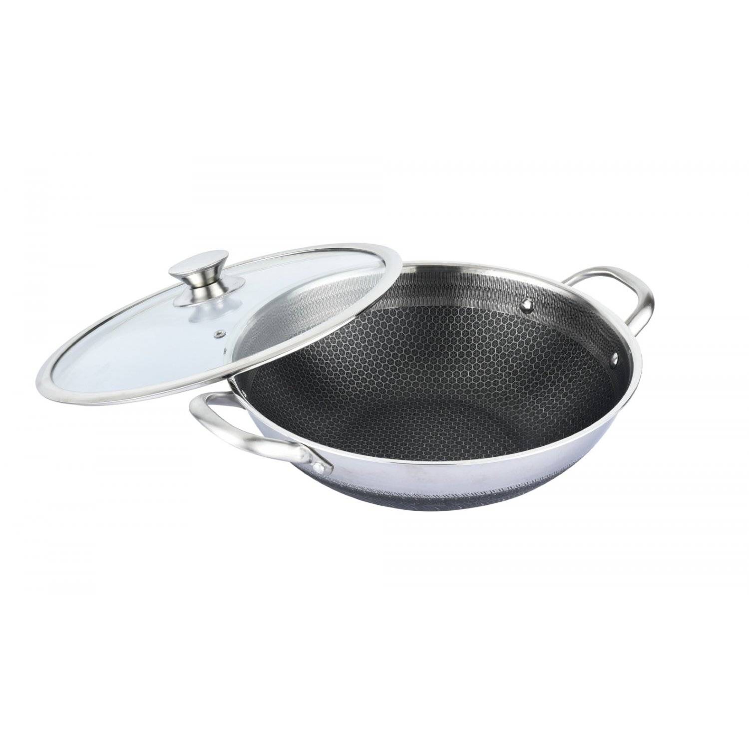 Wok Topf Edelstahl Wabenstruktur Ø36cm Induktion Anti Haft Kratzfest in Silber