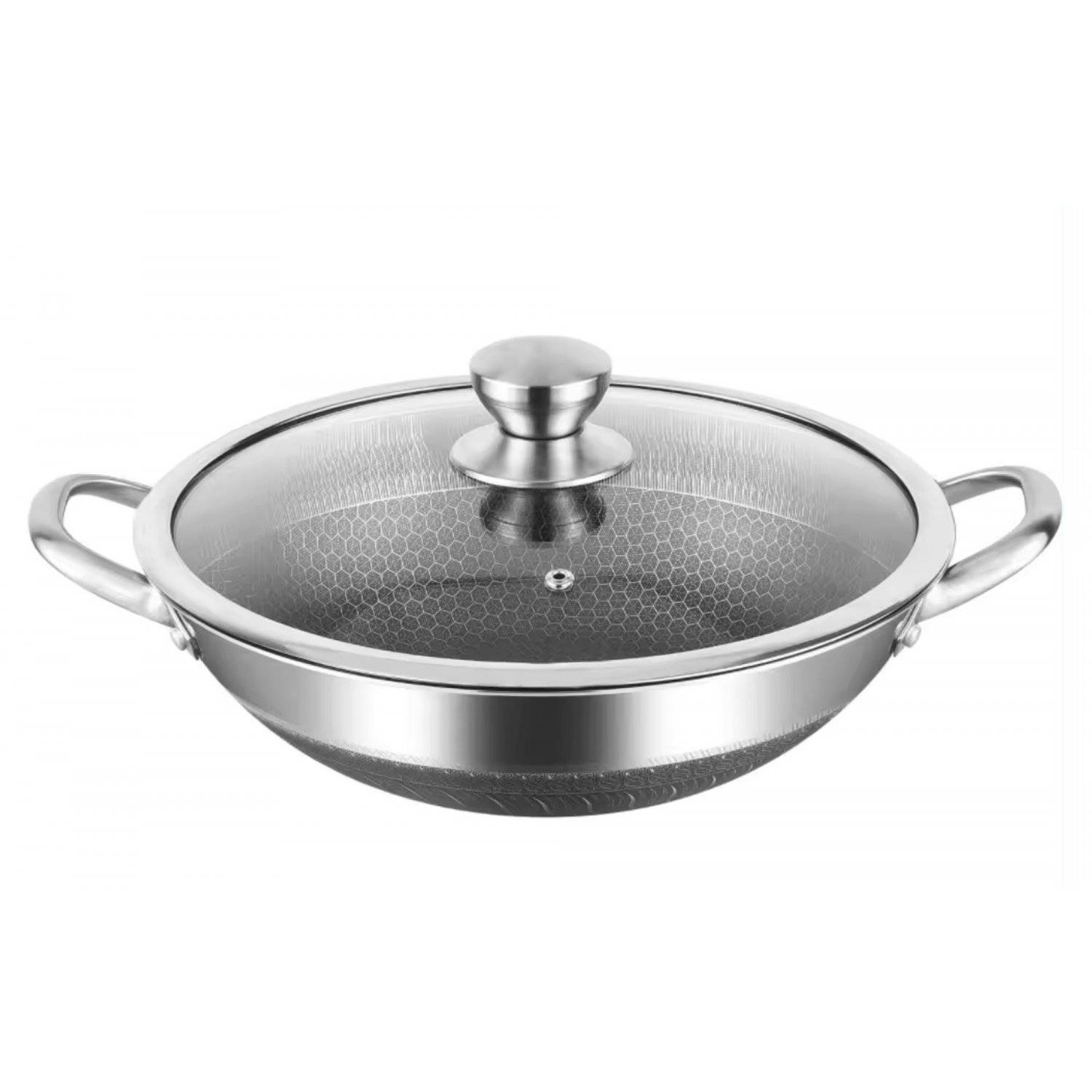 Wok Topf Edelstahl Wabenstruktur Ø36cm Induktion Anti Haft Kratzfest in Silber
