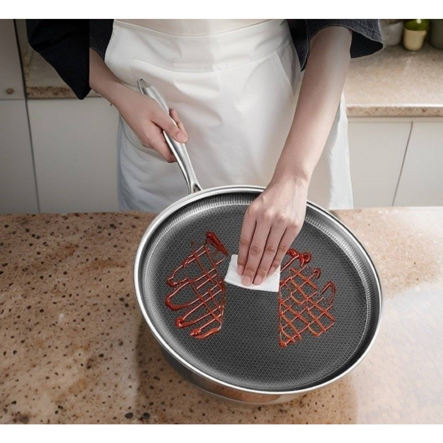 Pfanne Edelstahl Wabenstruktur Ø24cm Induktion Pfanne Anti Haft Kratzfest Silber