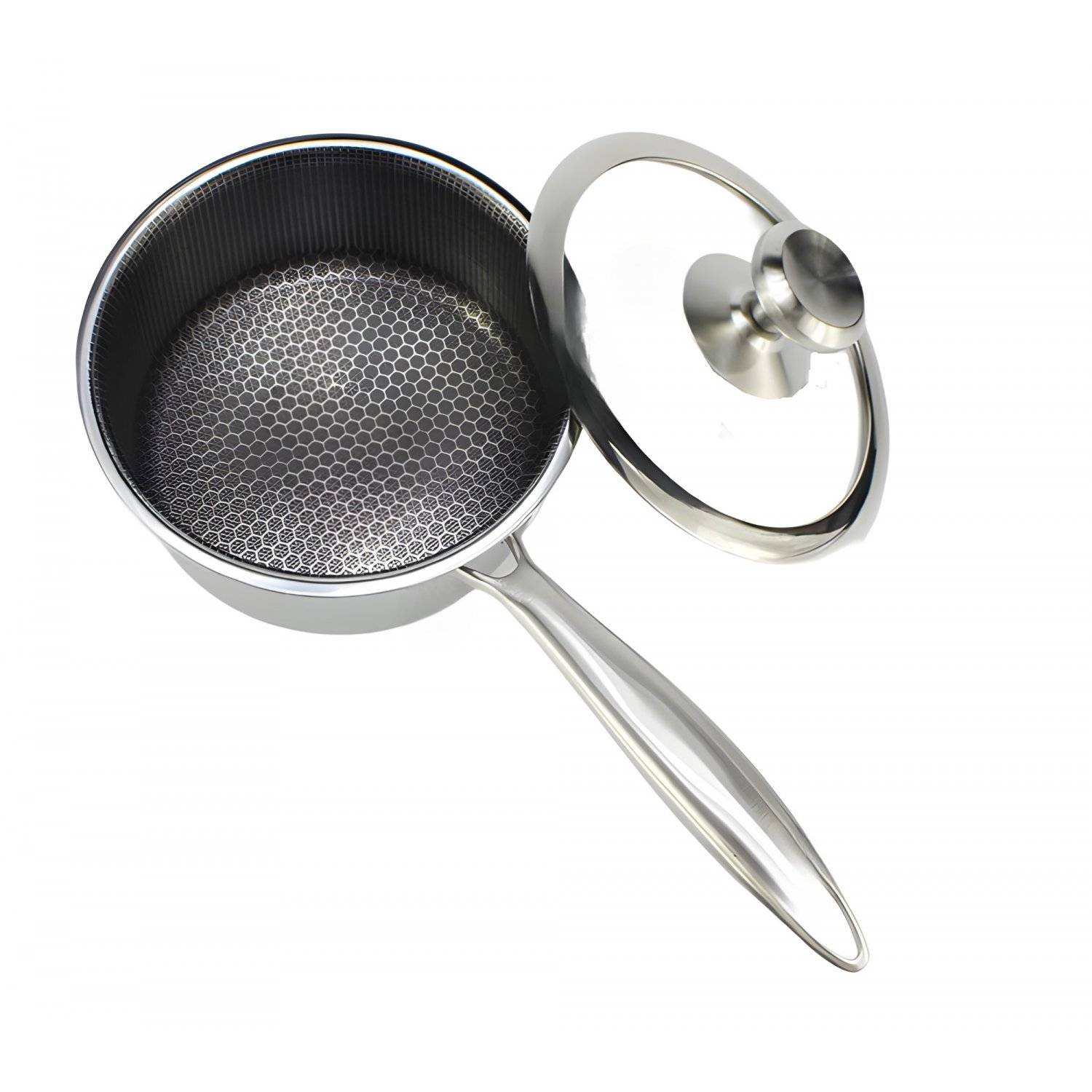 Saucentopf mit Deckel aus hochwertigem 18/10 Edelstahl ?24 cm in Silber Wabenstruktur
