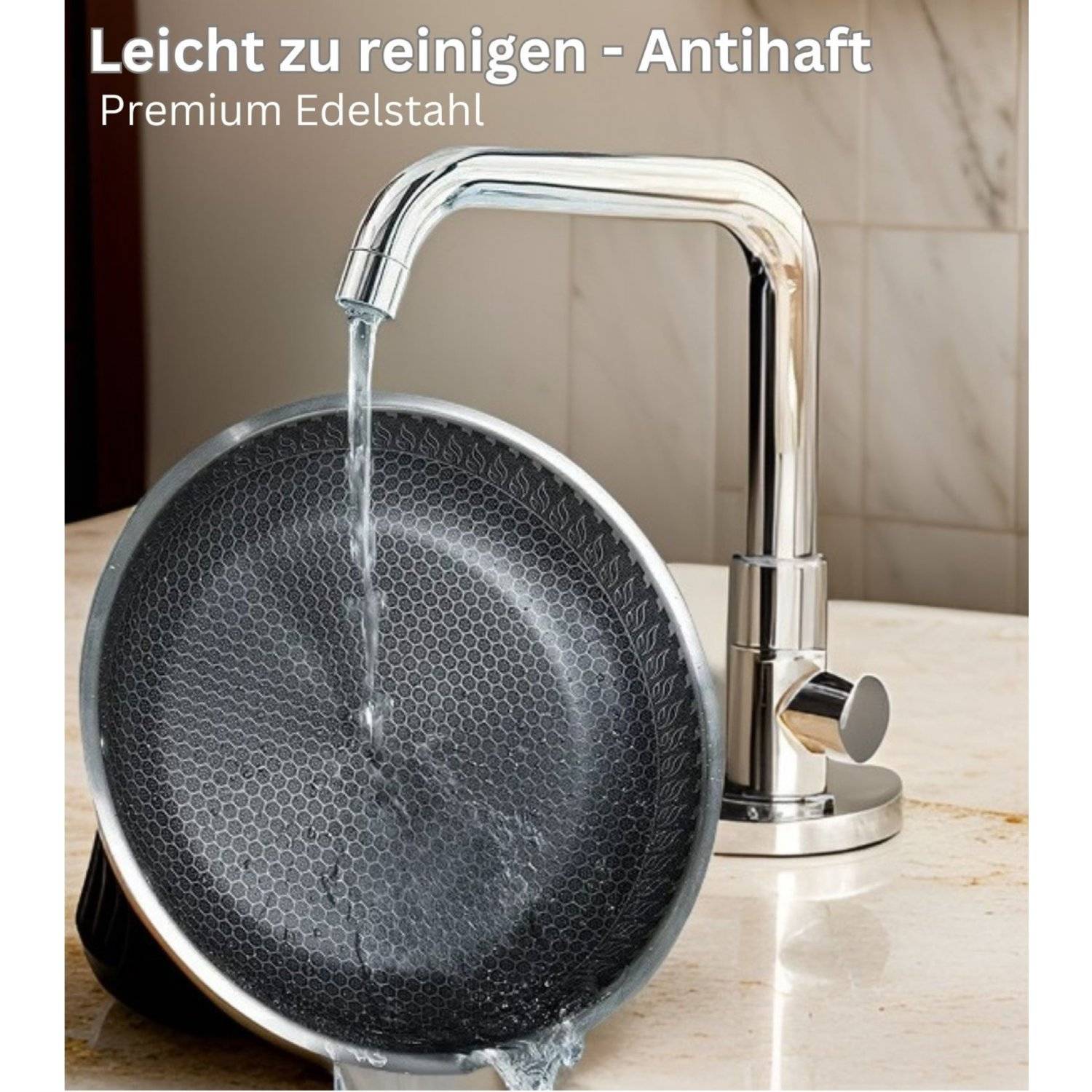 Saucentopf mit Deckel aus hochwertigem 18/10 Edelstahl ?24 cm in Silber Wabenstruktur