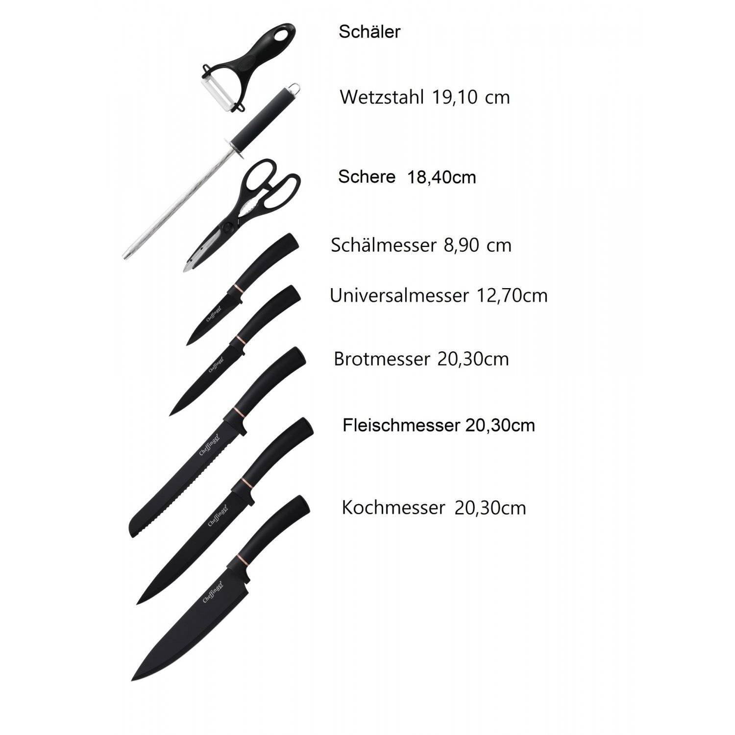 9 tlg Messerset Kochmesser Messerständer drehbar aus Edelstahl Set in Schwarz