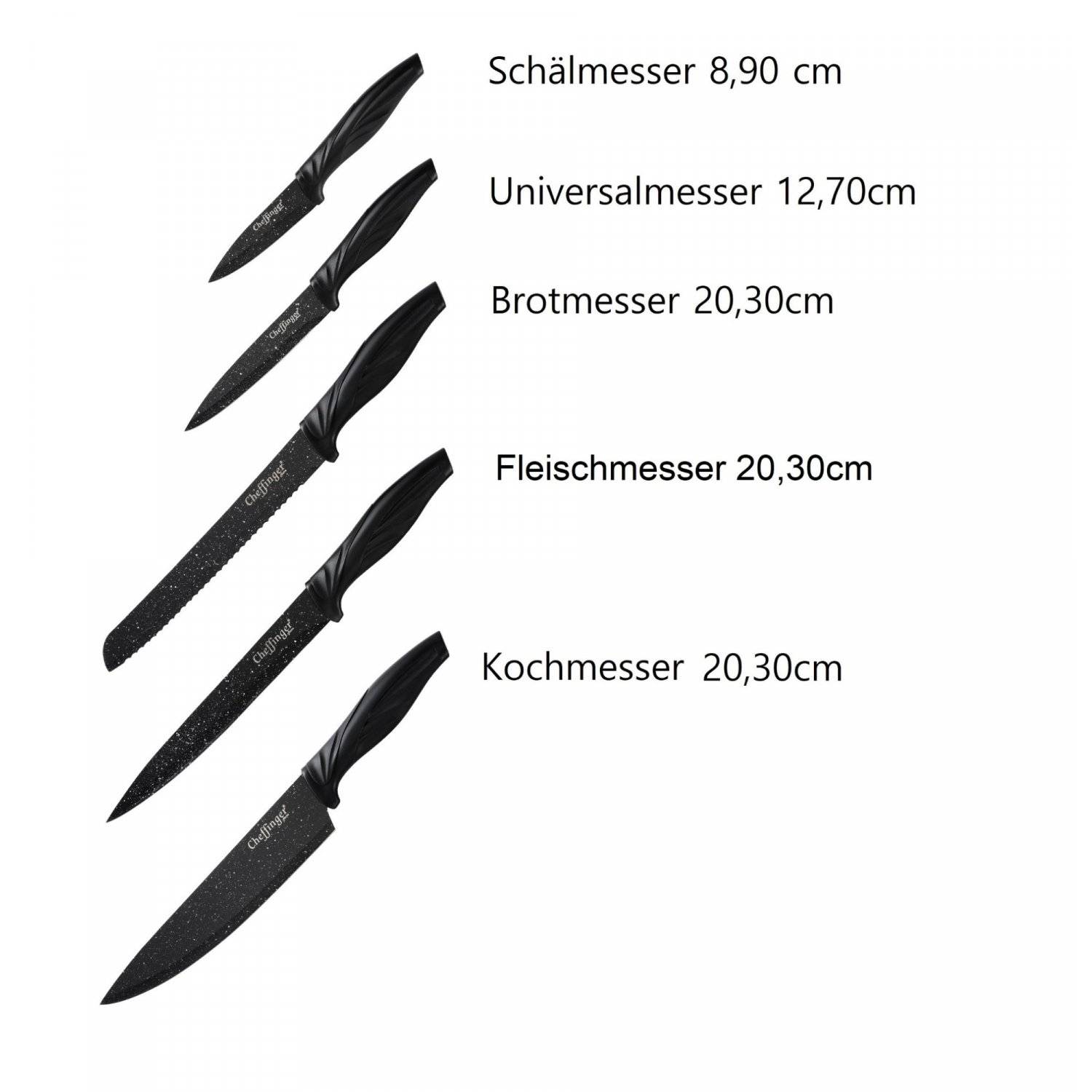 6 tlg. Messerset Kochmesser Messerständer drehbar Messer Messerblock Schwarz