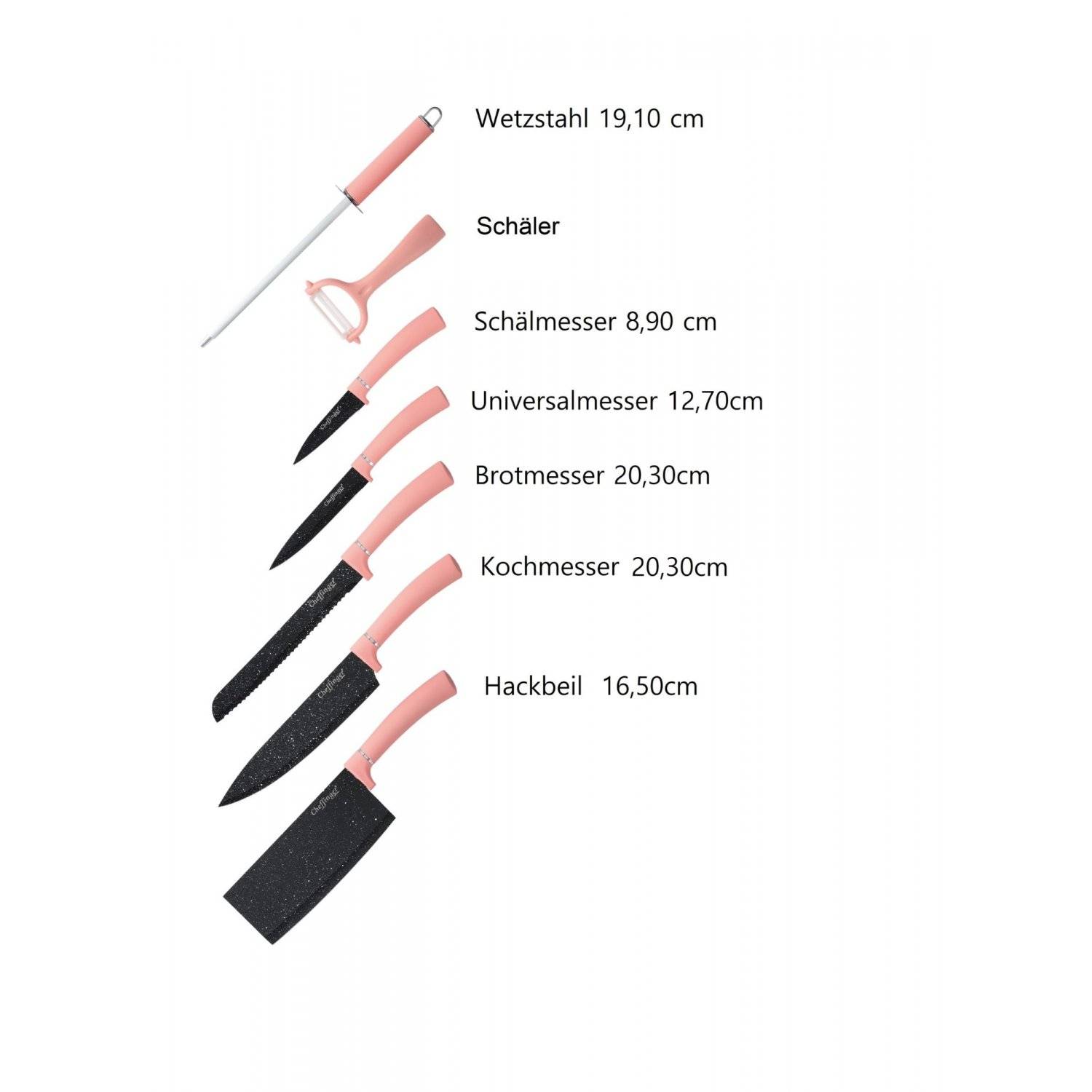 8 tlg Messerset Kochmesser Messerständer drehbar Pink Messer aus Edelstahl