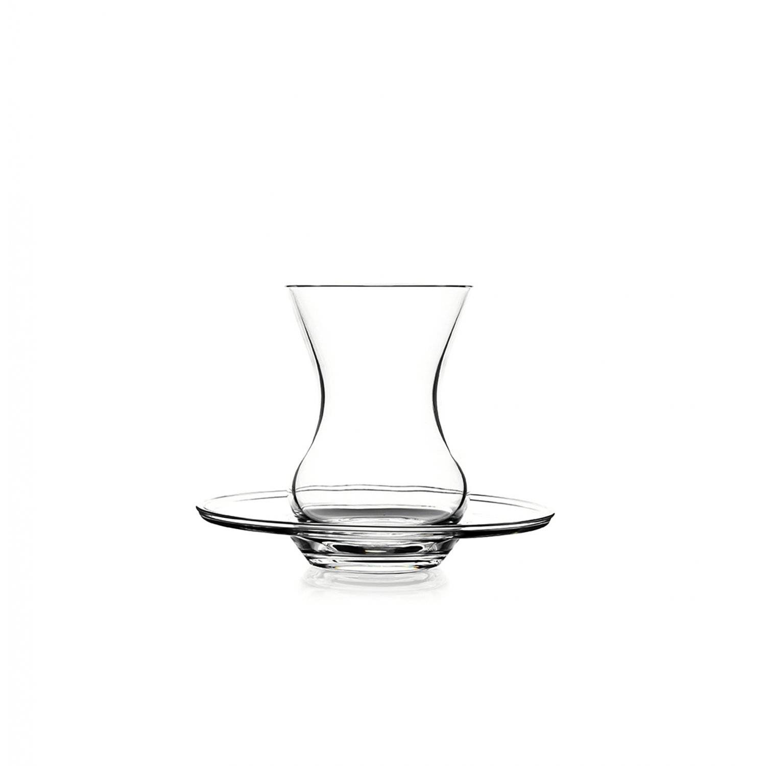 Beykoz 12 Teiliges Teeservice Set, 6x Teegläser, 6x Unterteller aus Glas Transparent