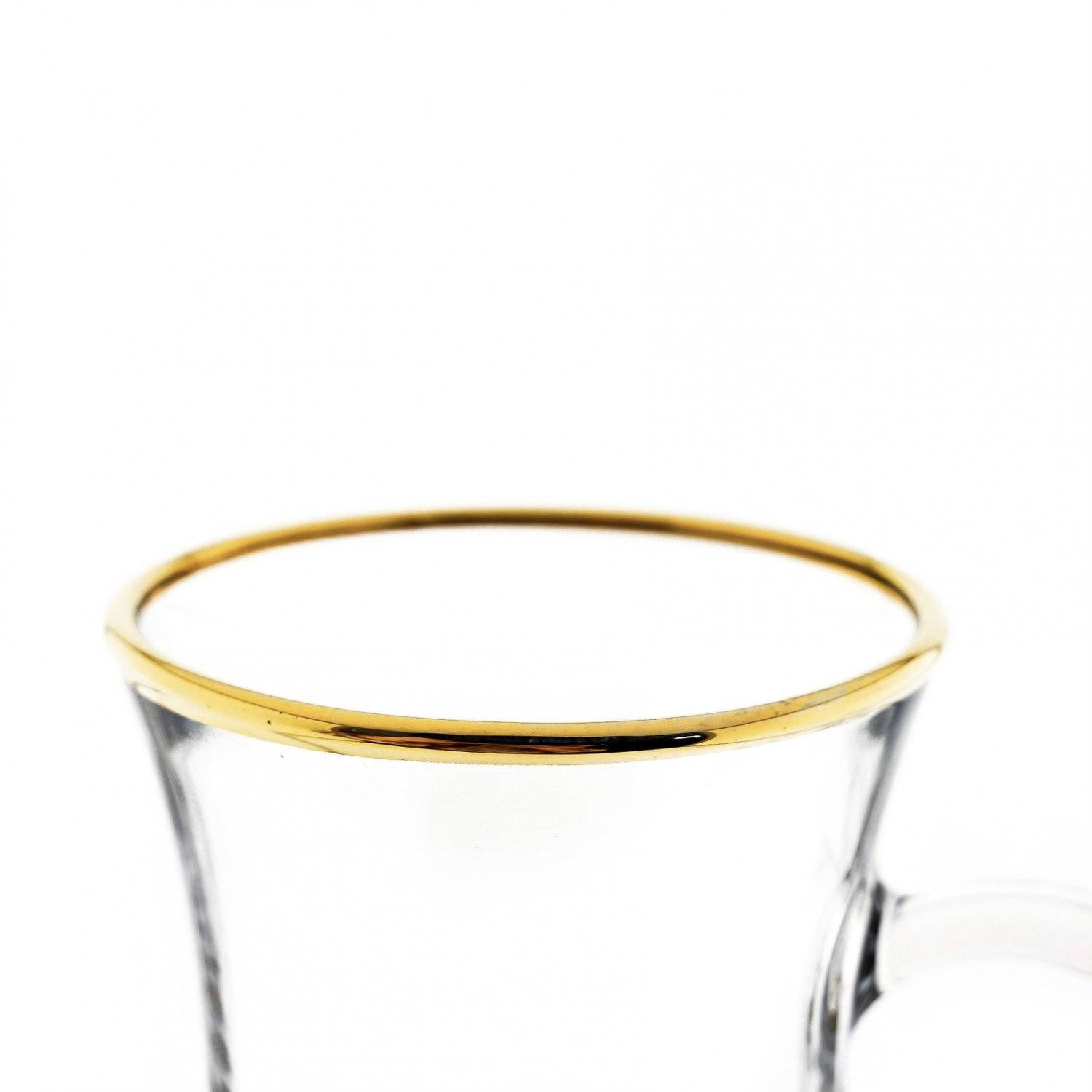 6-teiliges Teegläser-Set mit Henkel, Glas, Transparent mit Goldumrandung, 145 ml