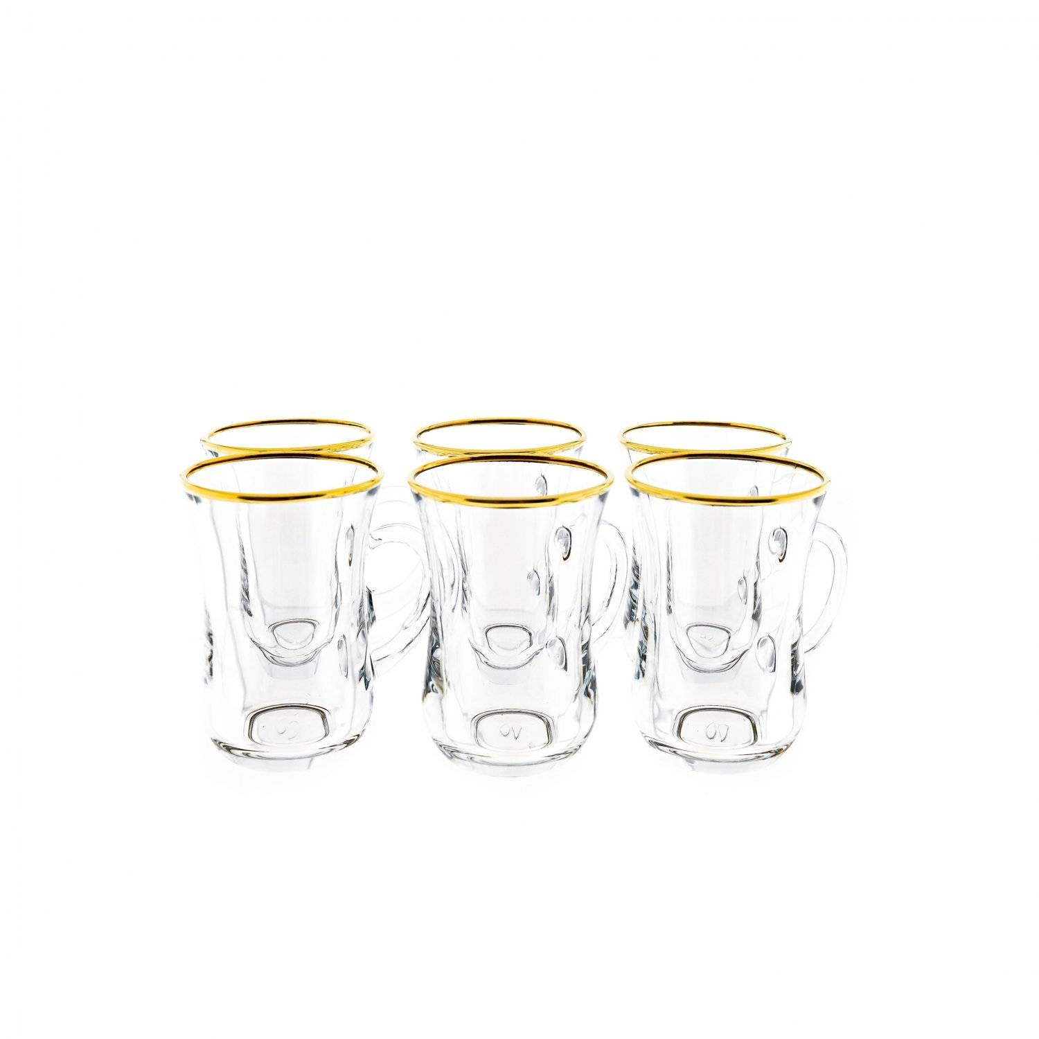 6-teiliges Teegläser-Set mit Henkel, Glas, Transparent mit Goldumrandung, 145 ml