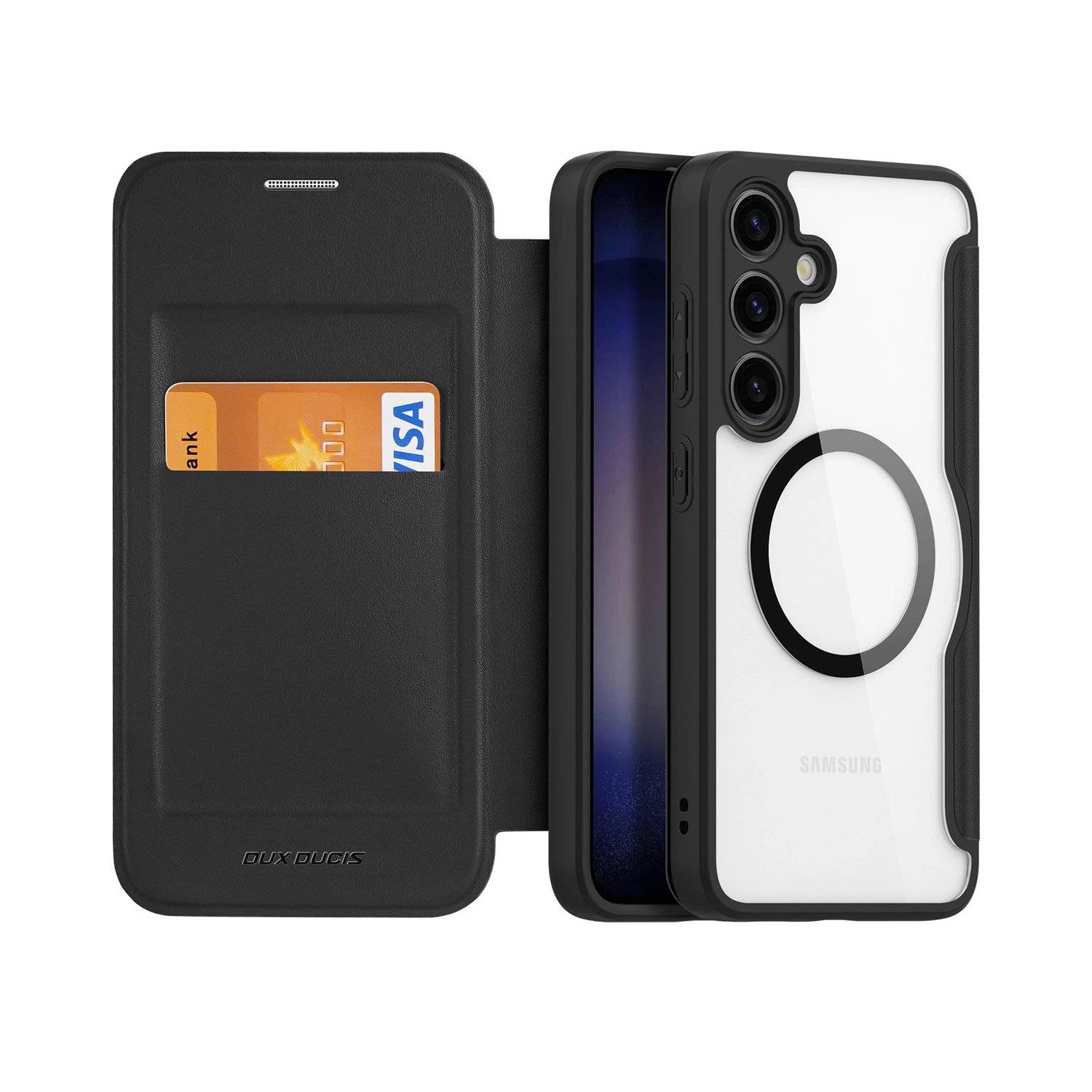 Skin X Pro Hülle mit Magnetring und Klappe kompatibel mit Samsung Galaxy S24 Plus Schwarz