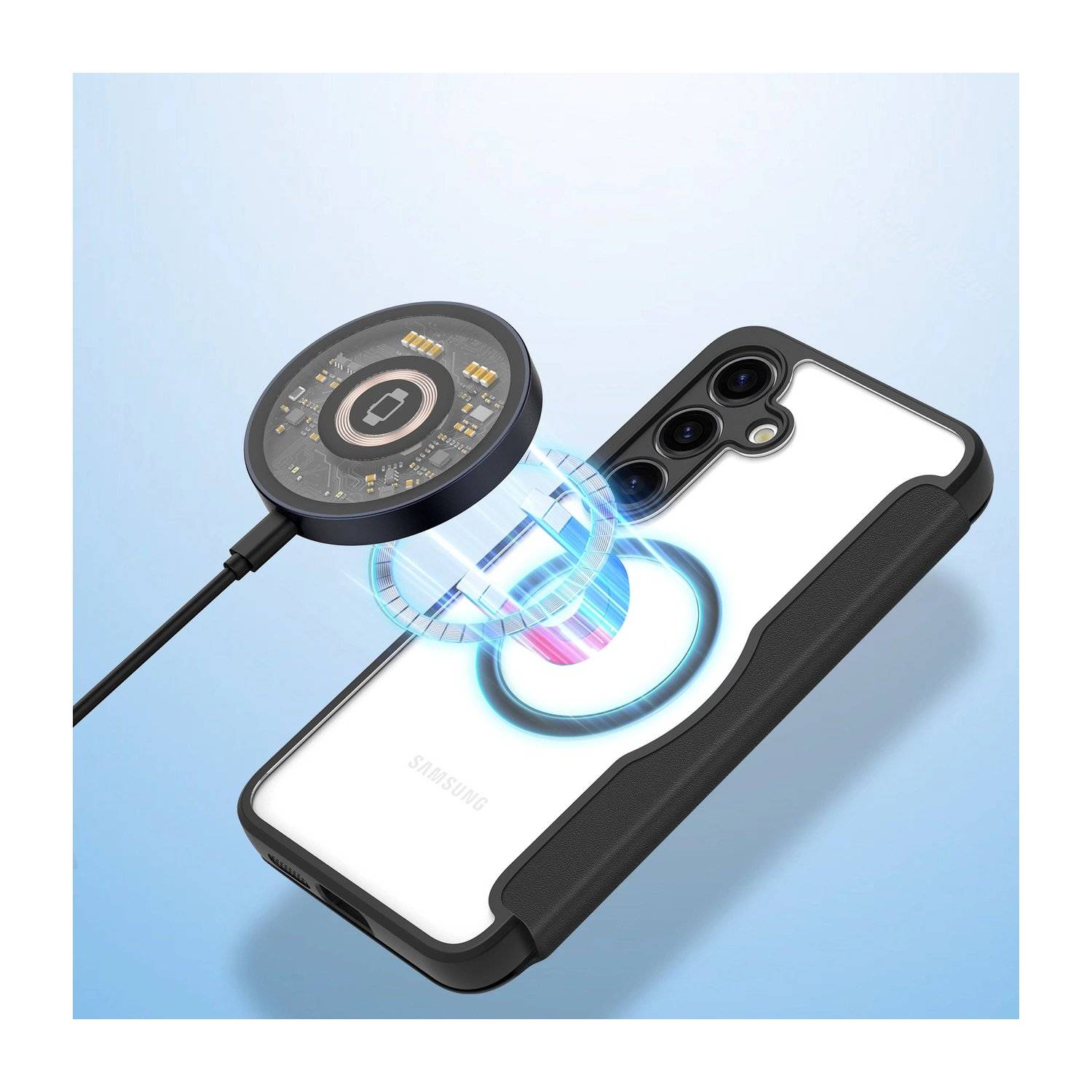 Skin X Pro Hülle mit Magnetring und Klappe kompatibel mit Samsung Galaxy S24 Plus Schwarz