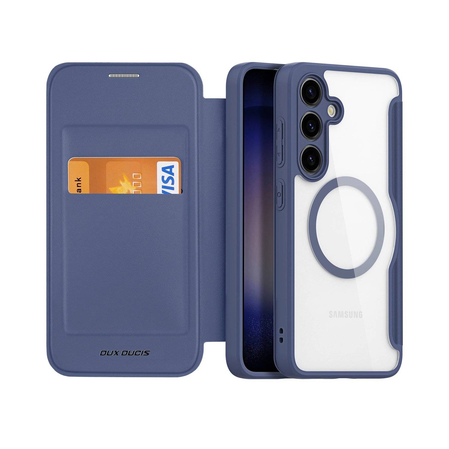 Skin X Pro Hülle mit Magnetring und Klappe kompatibel mit Samsung Galaxy S24 Blau