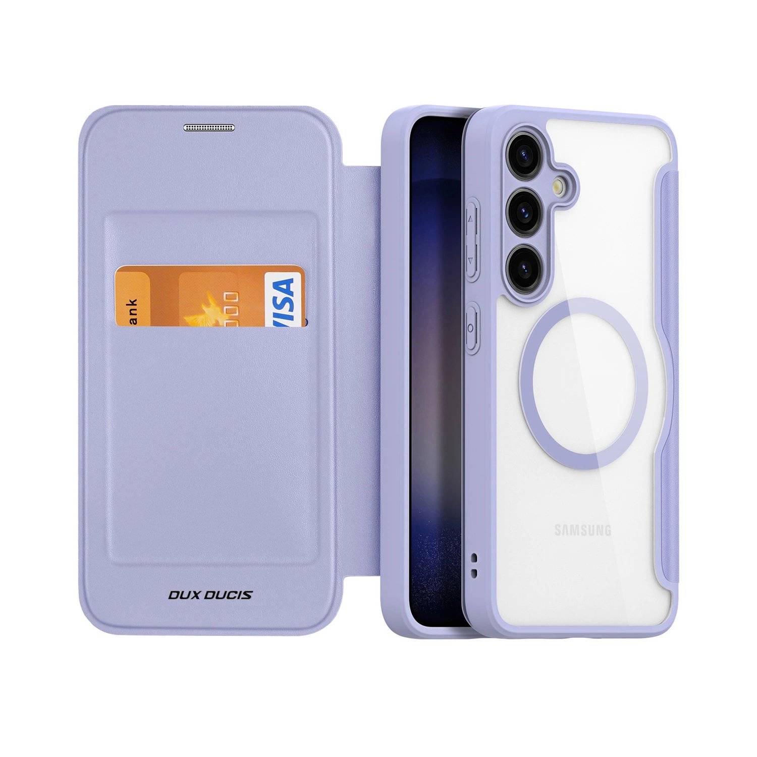 Skin X Pro Hülle mit Magnetring und Klappe kompatibel mit Samsung Galaxy S24 Lila