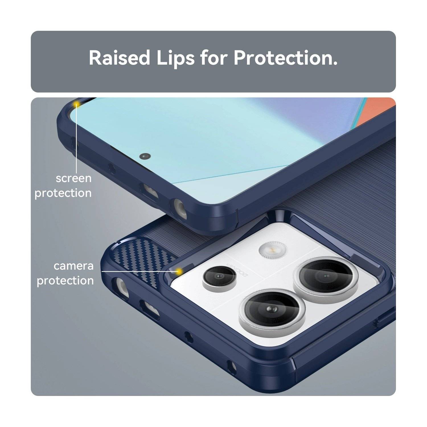 Carbon Case Hülle kompatibel mit Xiaomi Redmi Note 13 5G flexible Silikon-Carbon-Hülle blau