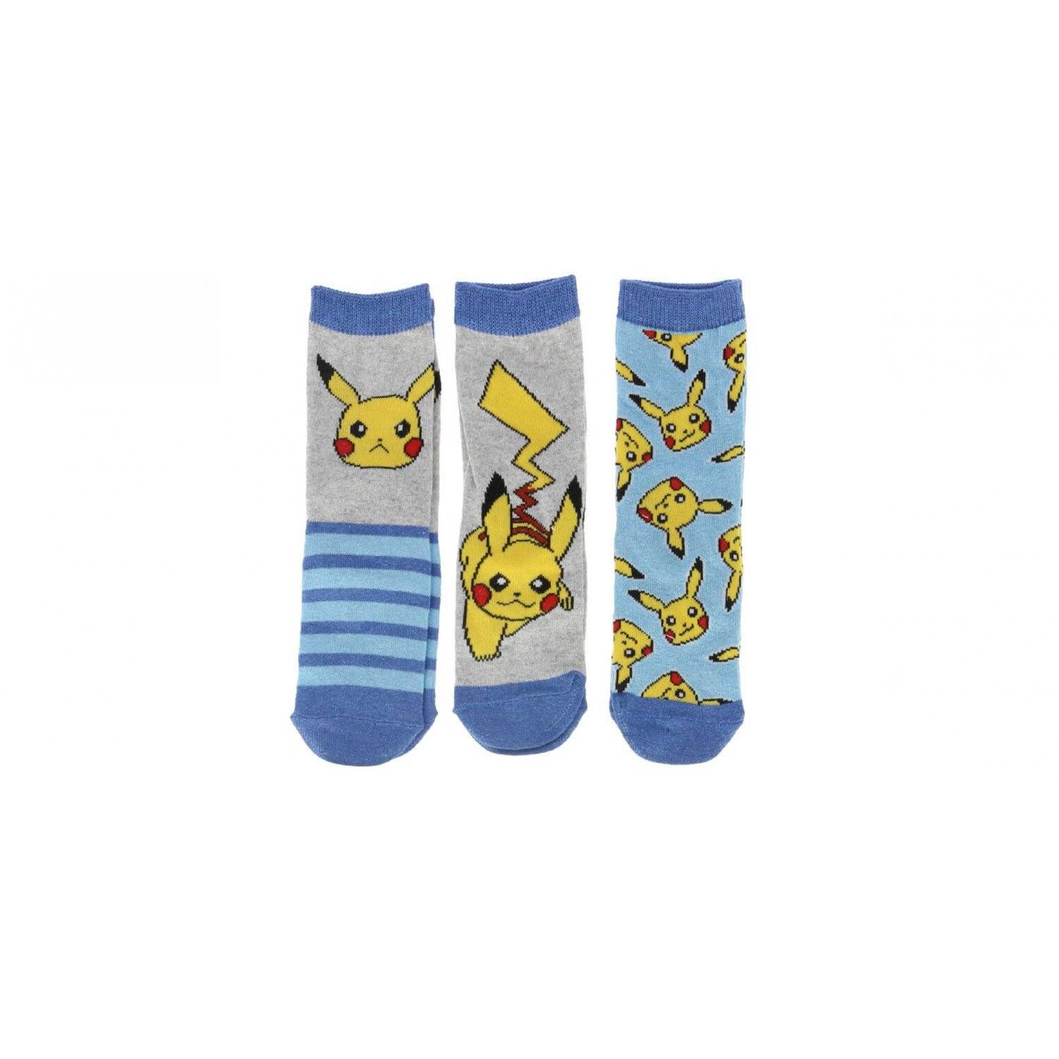 Pokémon Socken 3er Pack für Kinder mit Verschiedenen Motiven Blau 23/26