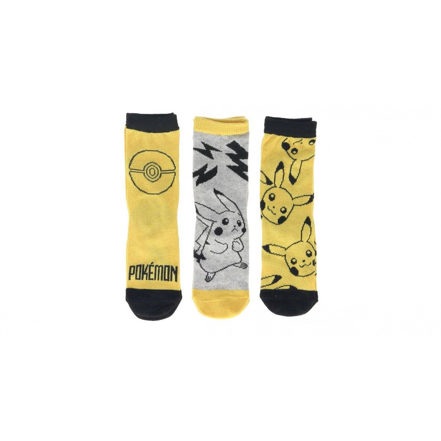 Pokémon Socken 3er set für Kinder mit Verschiedenen Motiven Gelb 23/26