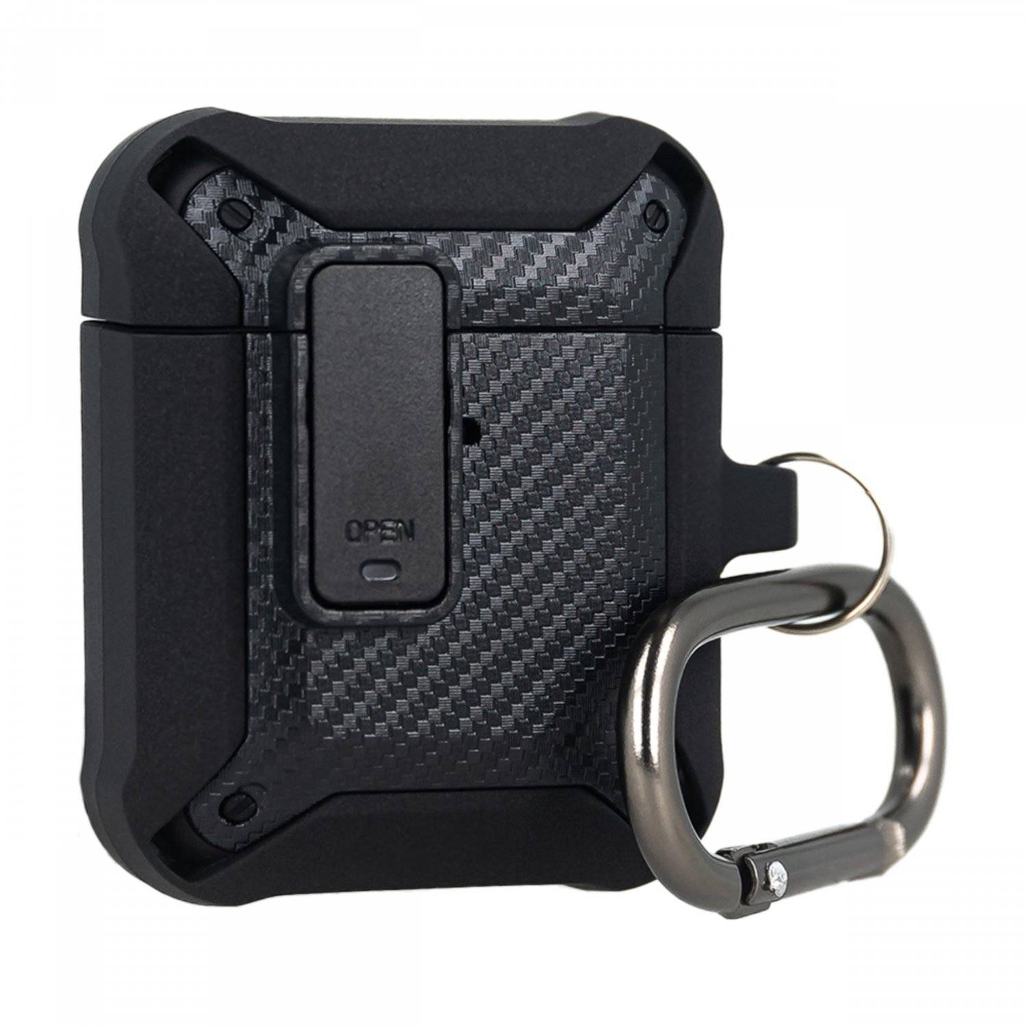 Kopfhörerhülle Nitro kompatibel mit AirPods 2 aus TPU mit Karabineranhänger Schwarz