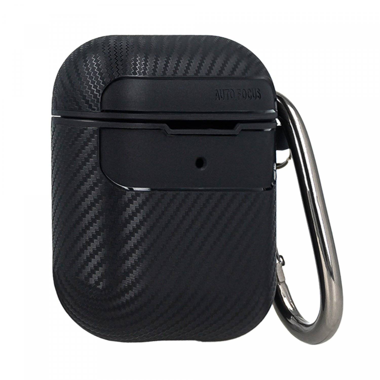 Kopfhörerhülle Carbon Etui kompatibel mit AirPods 2 mit Karabineranhänger Schwarz
