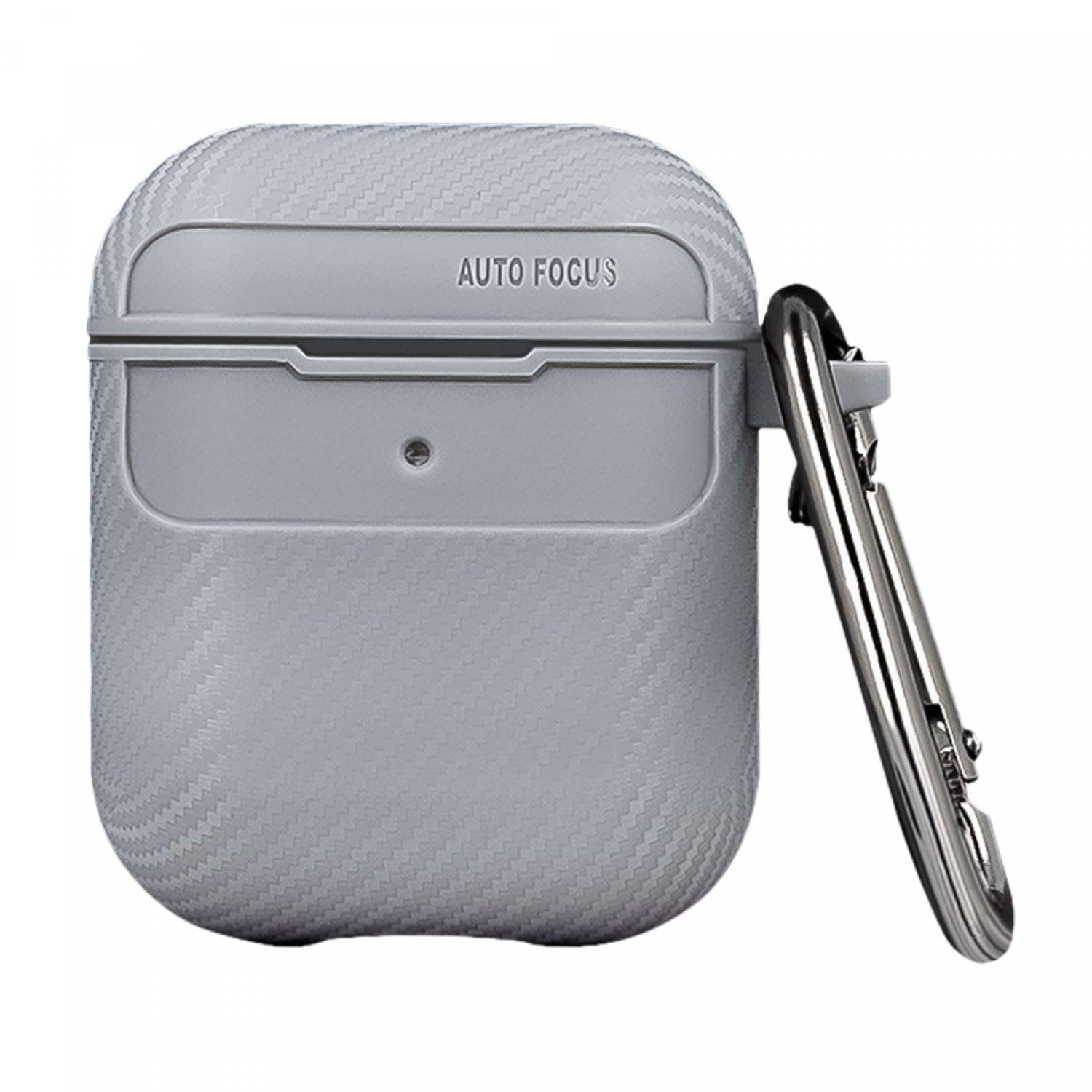 Kopfhörerhülle Carbon Etui kompatibel mit AirPods 2 mit Karabineranhänger Grau