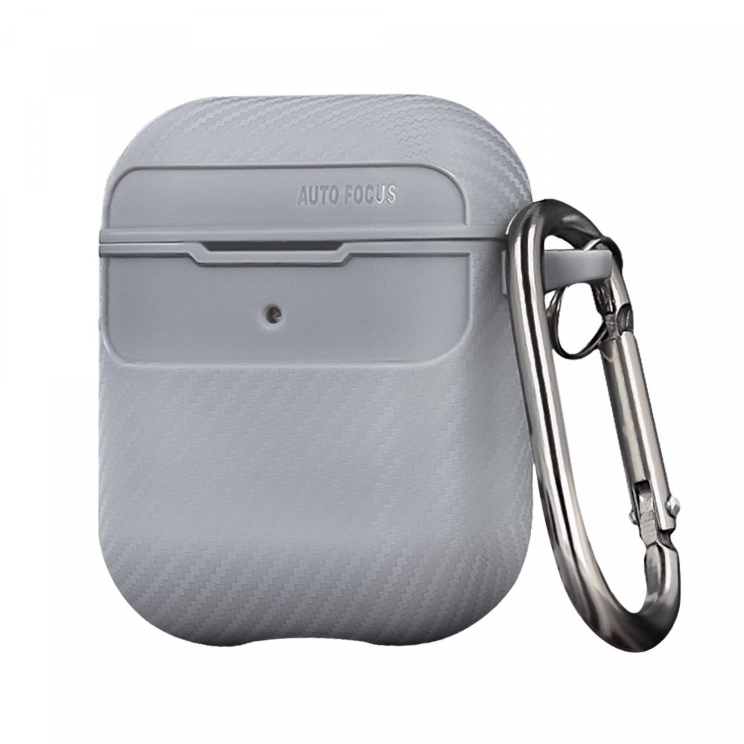 Kopfhörerhülle Carbon Etui kompatibel mit AirPods 2 mit Karabineranhänger Grau