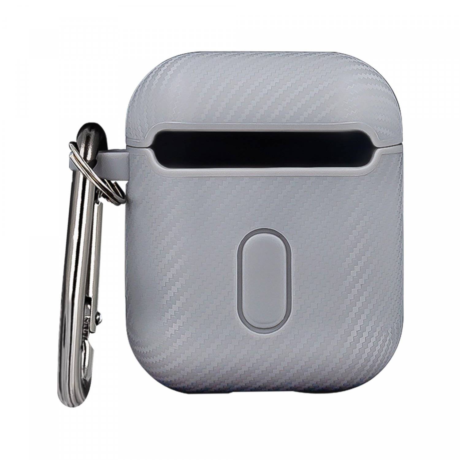 Kopfhörerhülle Carbon Etui kompatibel mit AirPods 2 mit Karabineranhänger Grau