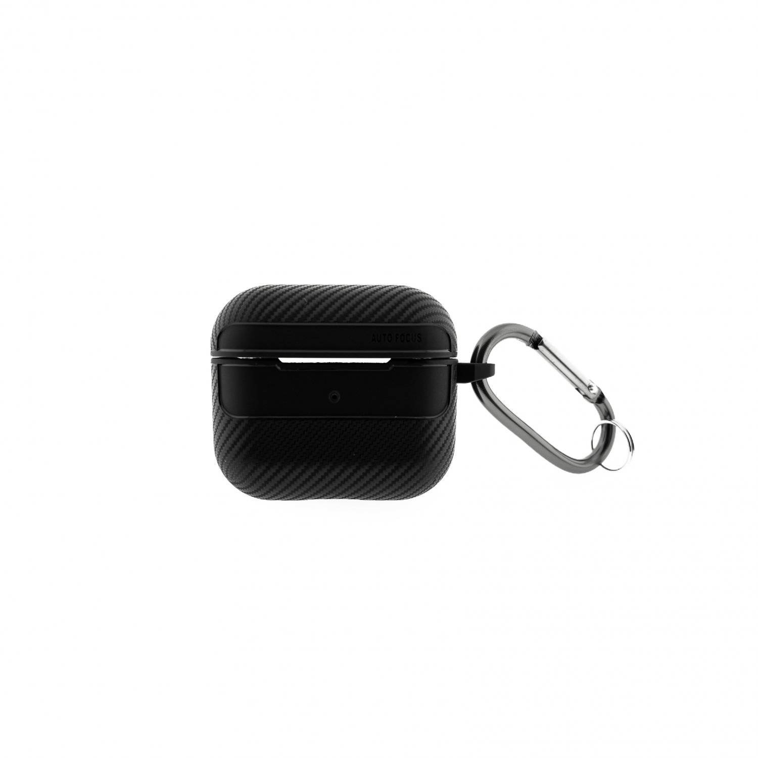 Kopfhörerhülle Carbon Etui komaptibel mit AirPods Pro mit Karabineranhänger Schwarz