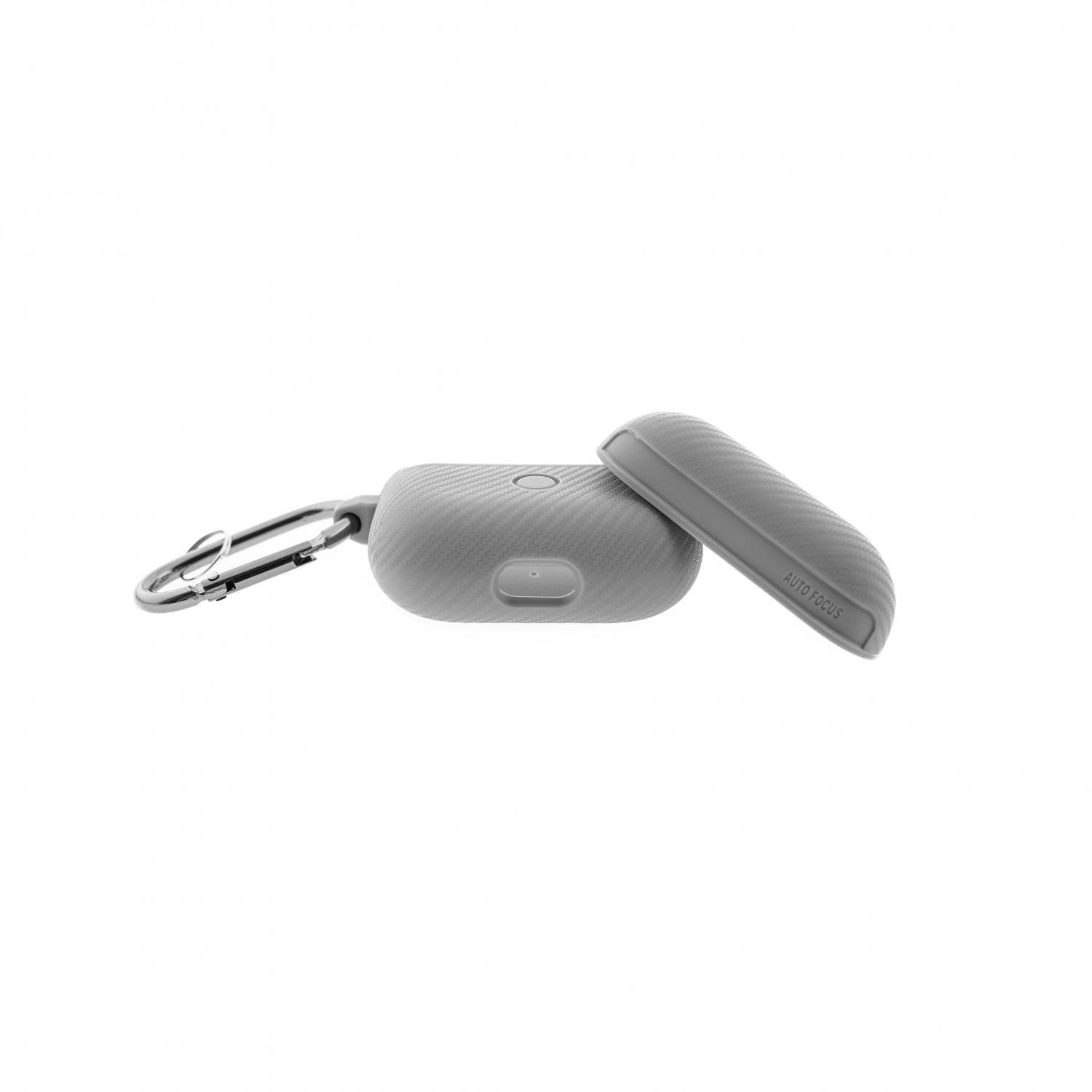 Kopfhörerhülle Carbon Etui kompatibel mit AirPods 3 mit Karabineranhänger Grau