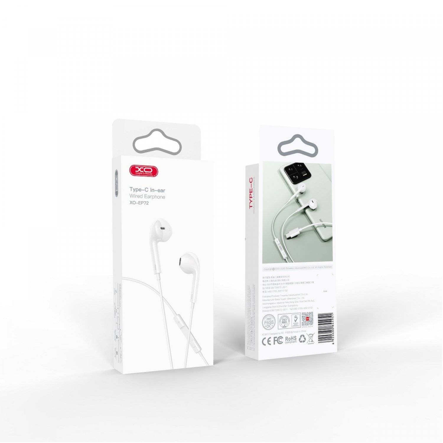 XO Kabelgebundene In-Ear-Kopfhörer mit USB-C Anschluss 1,2m aus flexiblem Silikon Weiß