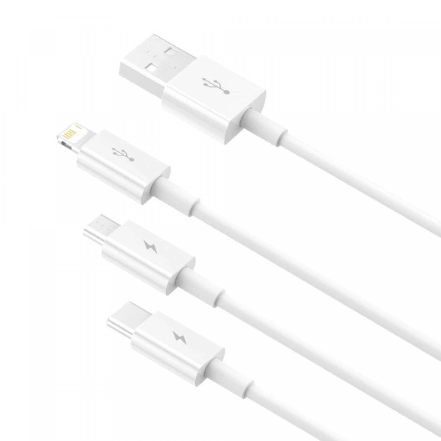 Baseus Superior Series USB-A kompatibel mit iPhone, USB-C, microUSB 3,5A-Kabel Weiß 0,5m