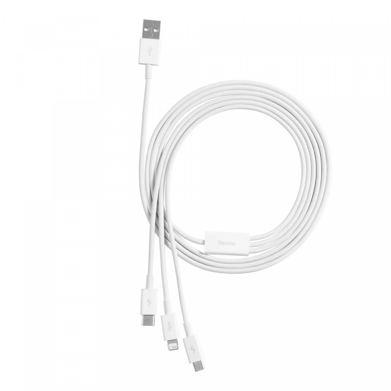 Baseus Superior Series USB-A kompatibel mit iPhone, USB-C, microUSB 3,5A-Kabel Weiß 1m