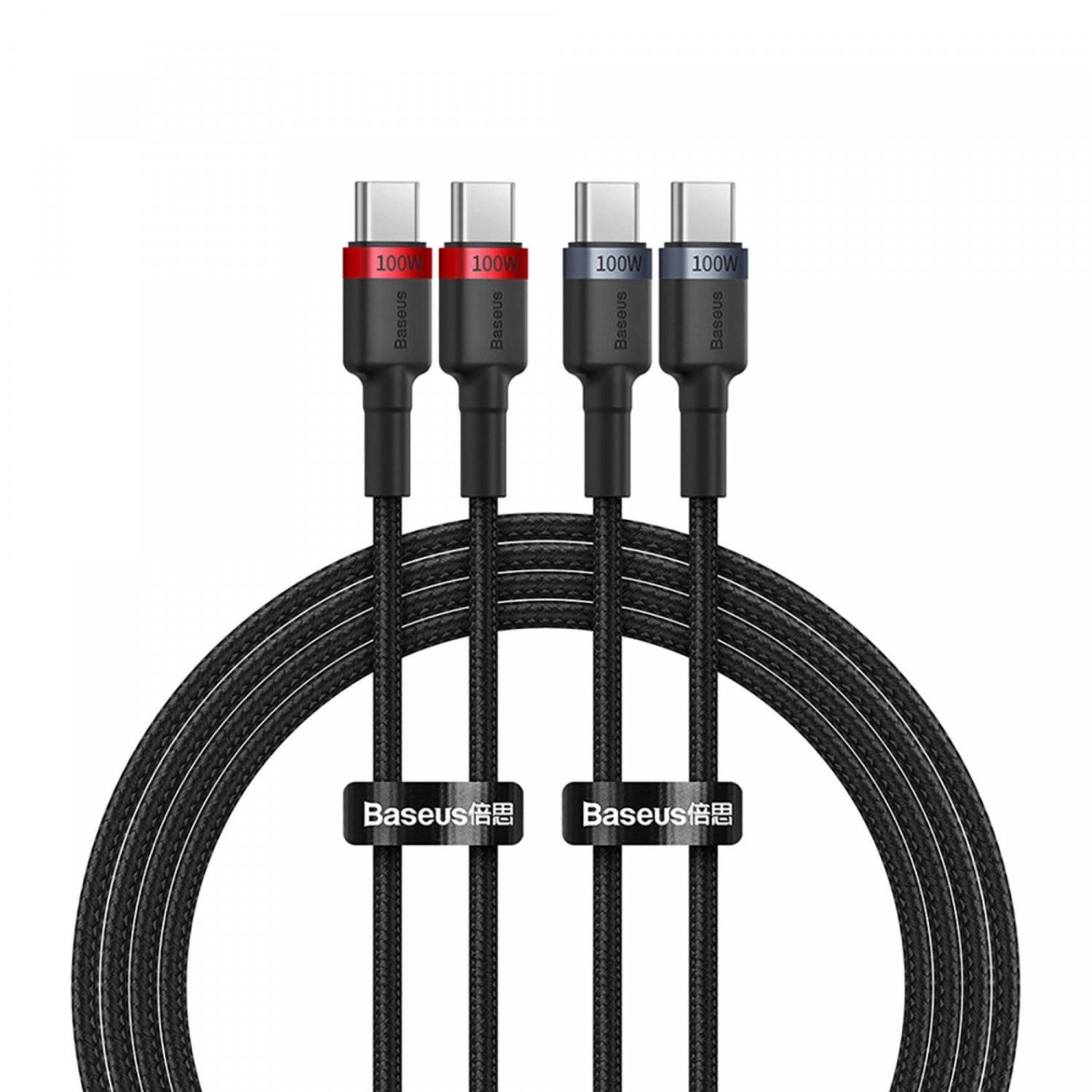 Baseus Cafule USB-C / USB-C-Kabel 100W 1 m - rot-schwarz und schwarz-grau (2 Stk.)