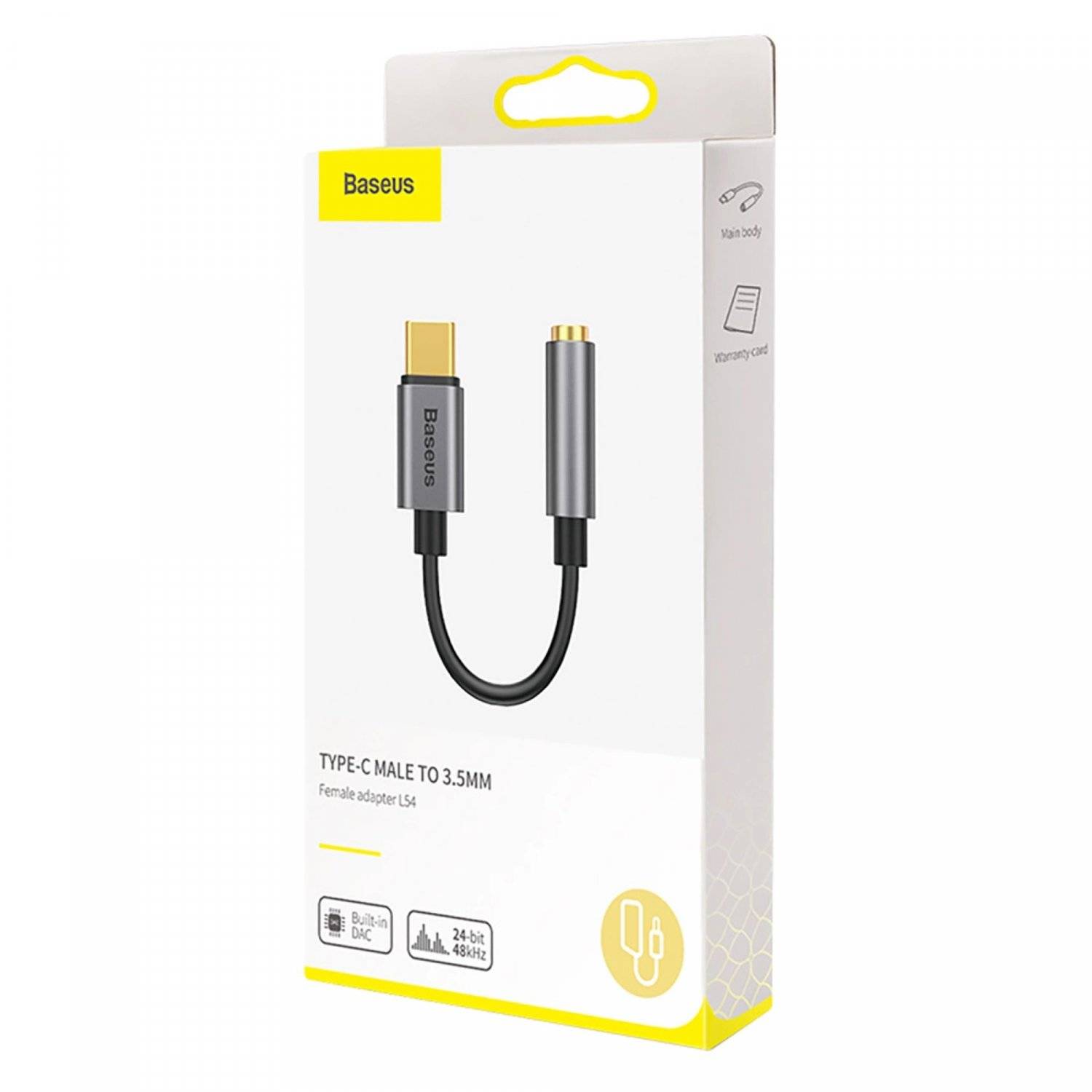 Baseus L54-Adapter für USB-C-Kopfhörer/Miniklinke 3,5 mm DAC 24 Bit 48 KHz Grau