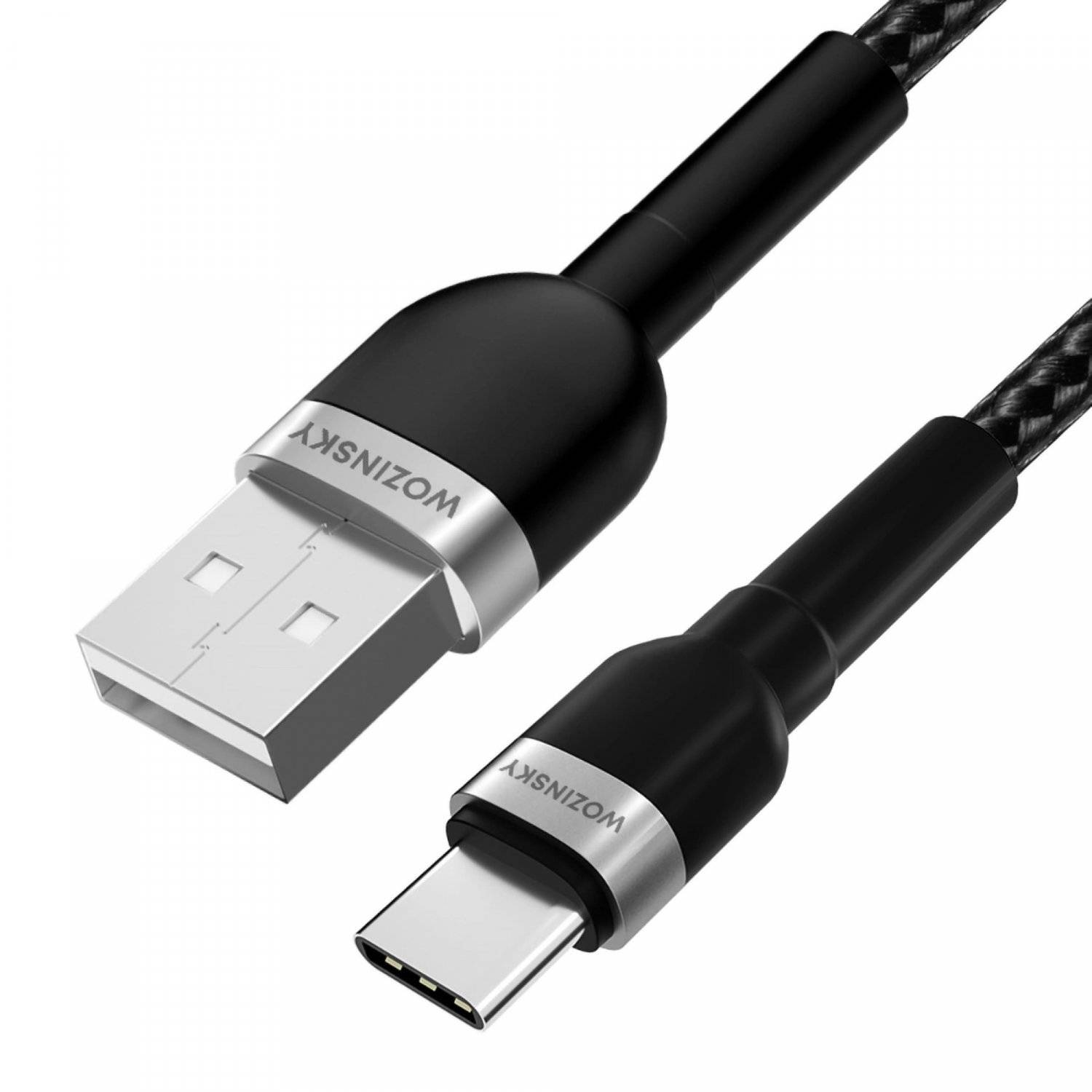 Ladekabel mit USB Typ A zu USB Typ C Anschlüssen Datenkabel in Schwarz 2,4A 2m