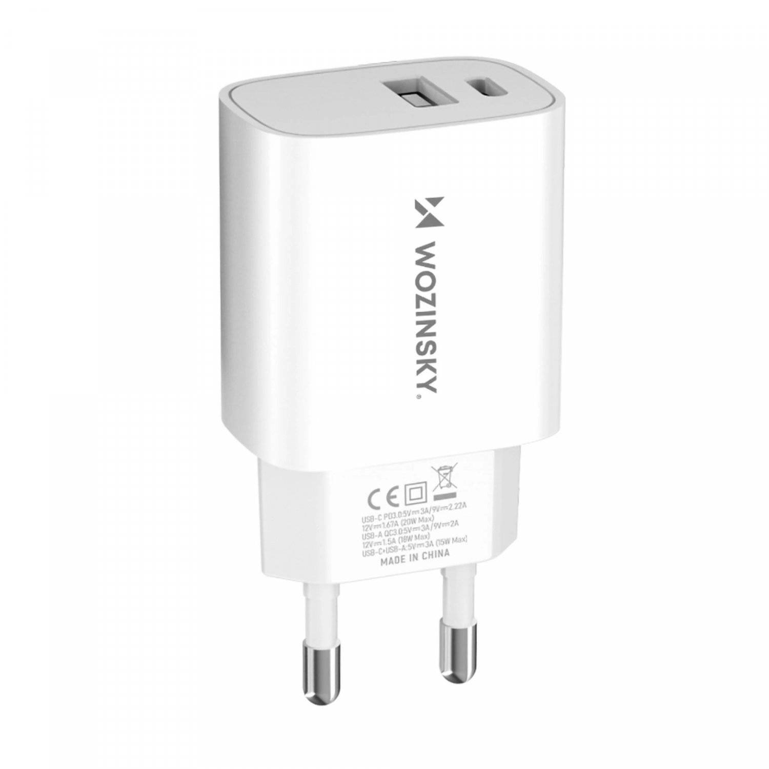 Ladegerät in Weiß USB Typ A und USB Typ C Anschlüsse Wandladegerät 20W