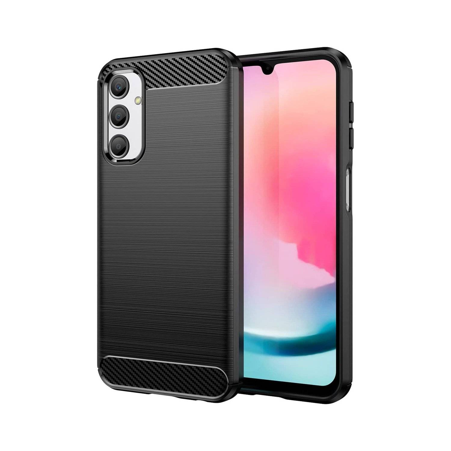 Carbon Case kompatibel mit Samsung Galaxy A25 5G flexible Silikon Carbon Hülle schwarz