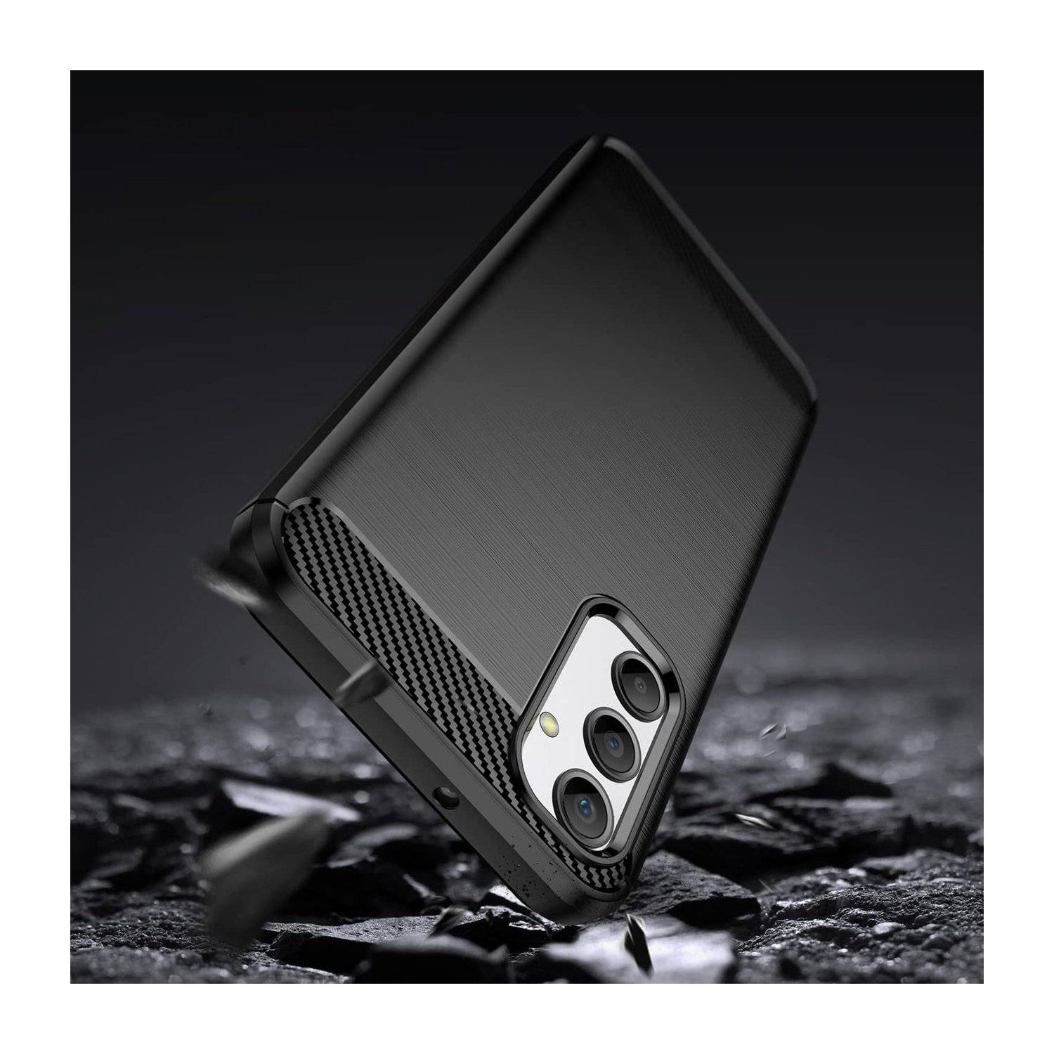 Carbon Case kompatibel mit Samsung Galaxy A25 5G flexible Silikon Carbon Hülle schwarz