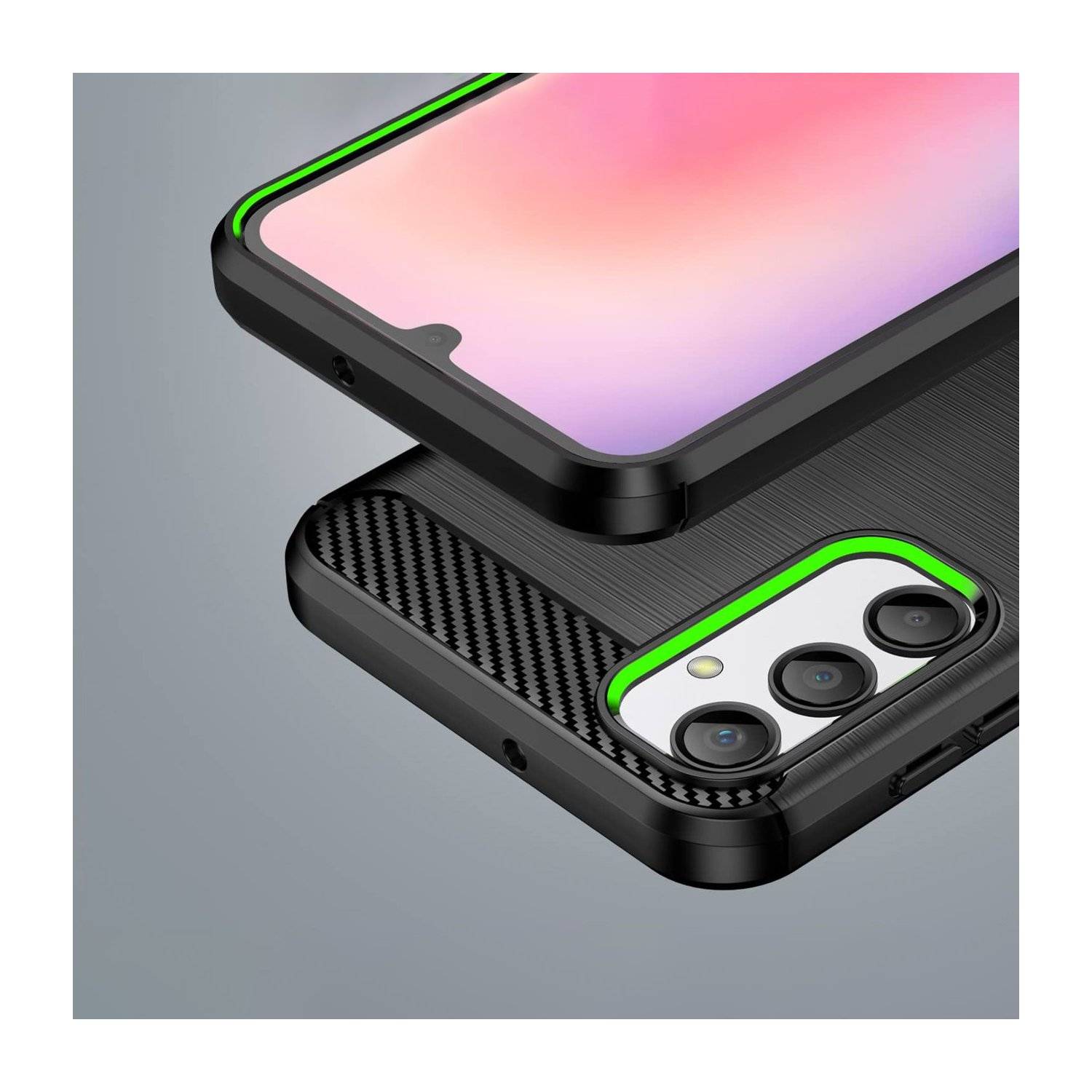 Carbon Case kompatibel mit Samsung Galaxy A25 5G flexible Silikon Carbon Hülle schwarz
