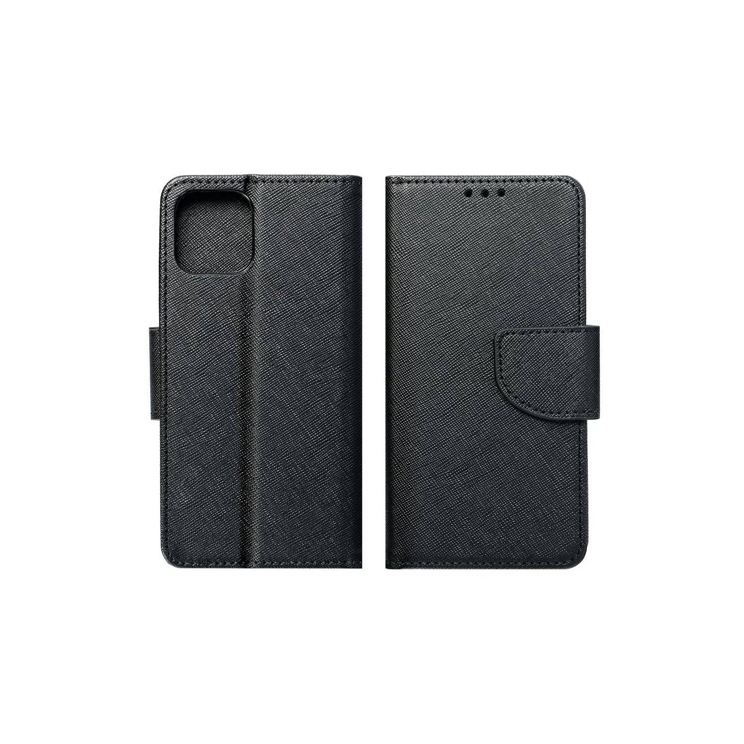Buch Tasche "Fancy" kompatibel mit Motorola Moto G24/G04 Handy Hülle Brieftasche mit Standfunktion, Kartenfach Schwarz