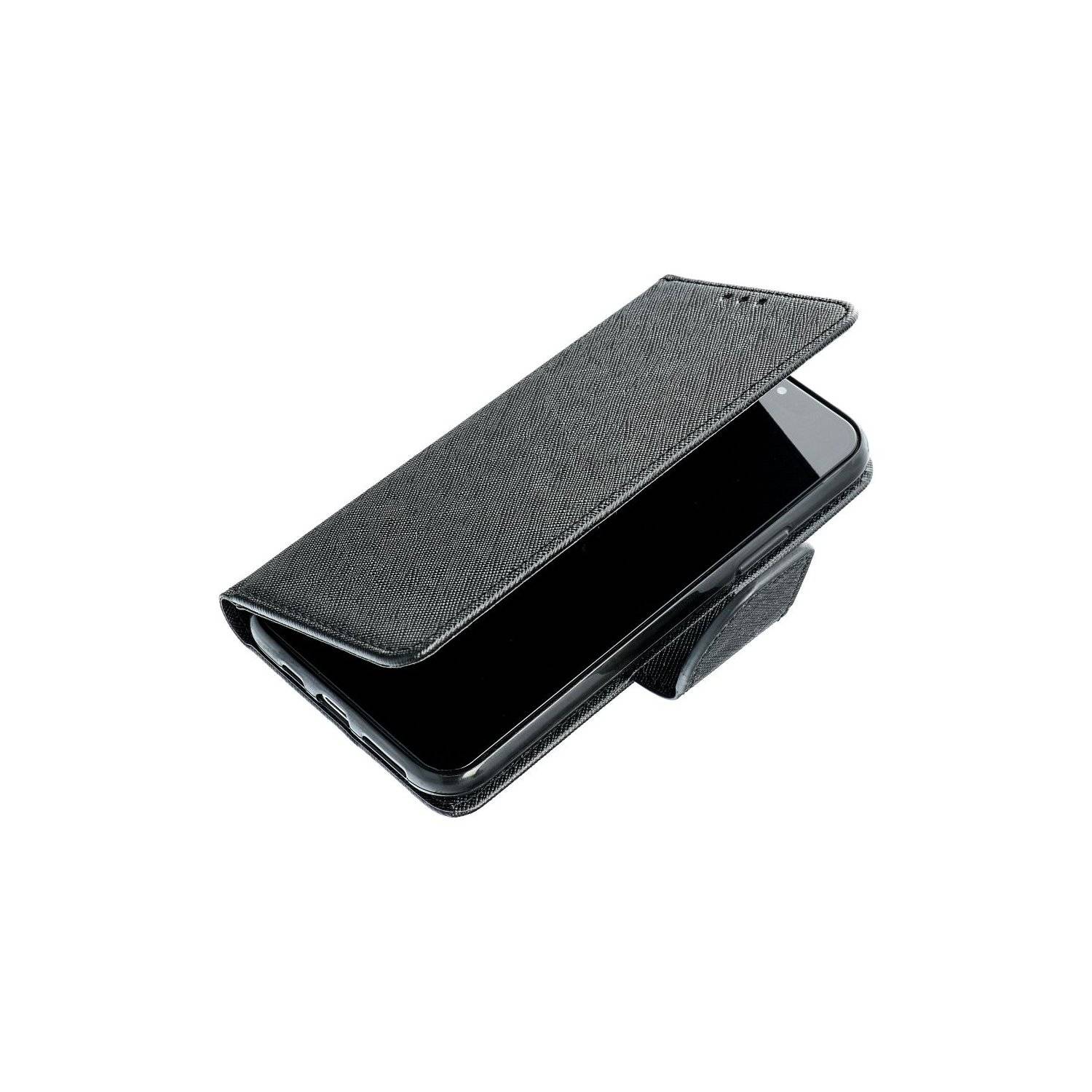 Buch Tasche "Fancy" kompatibel mit Motorola Moto G24/G04 Handy Hülle Brieftasche mit Standfunktion, Kartenfach Schwarz