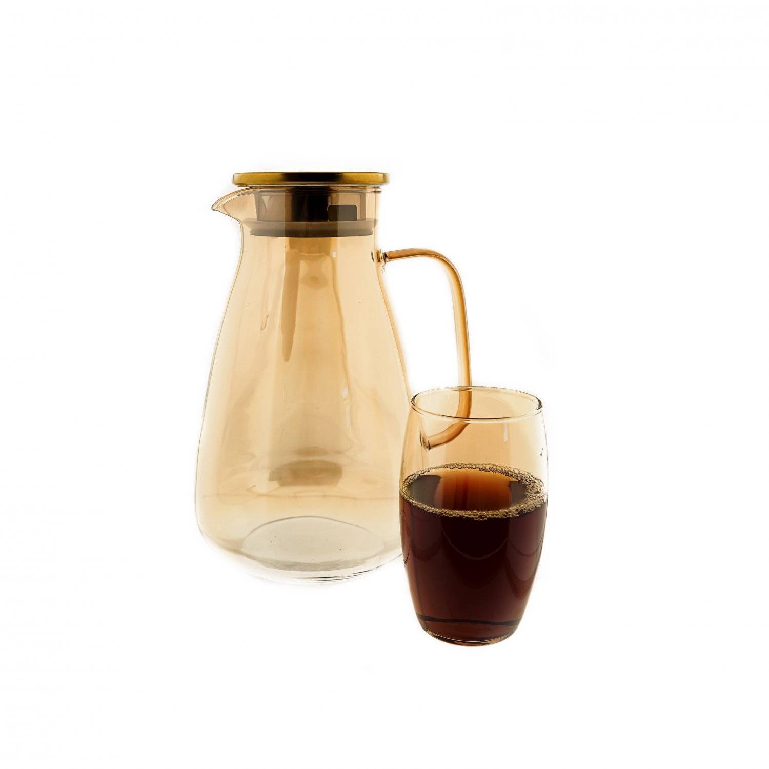 7 teiliges Karaffen-Set, 1x Karaffe 1,95L, 6x Gläser 330 ml Wasserkrug in Gold