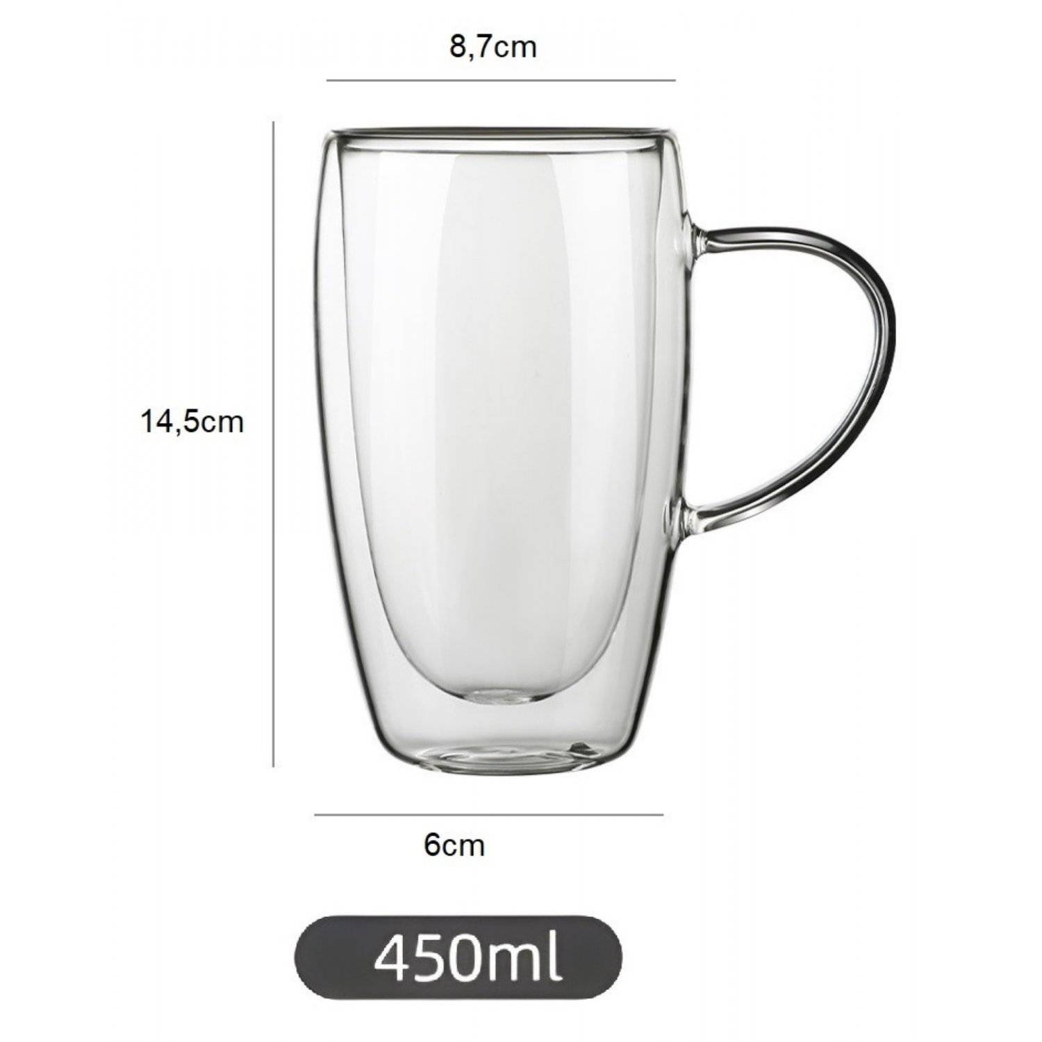 2er Gläser Set Doppelwandige Gläser mit Henkel Teegläser Thermogläser 450 ml