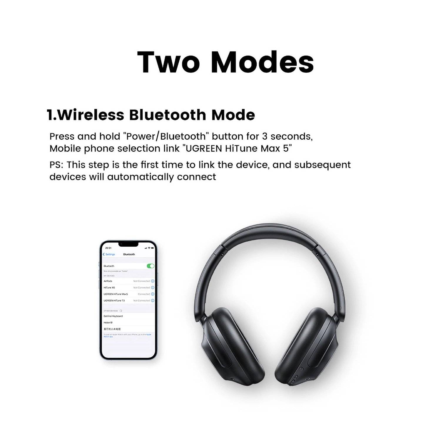 Over- Ear- Kopfhörer - HiTune Max5 kabellose On-Ear-Kopfhörer mit Hybrid-ANC-Rauschunterdrückung Schwarz