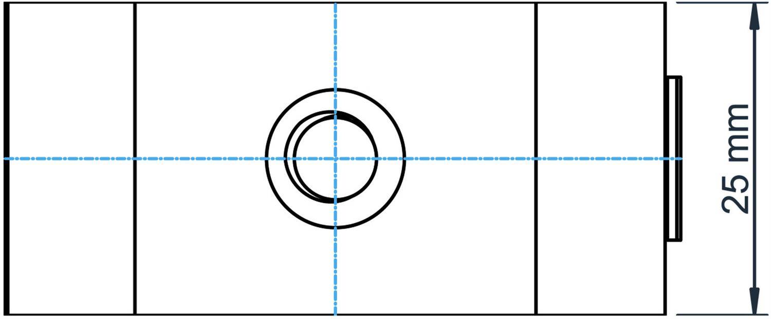 Technische Zeichnung eines zylindrischen Bauteils in Seitenansicht, mit Mittelllinien und einer auf der rechten Seite angegebenen Abmessung von 25 mm Durchmesser.