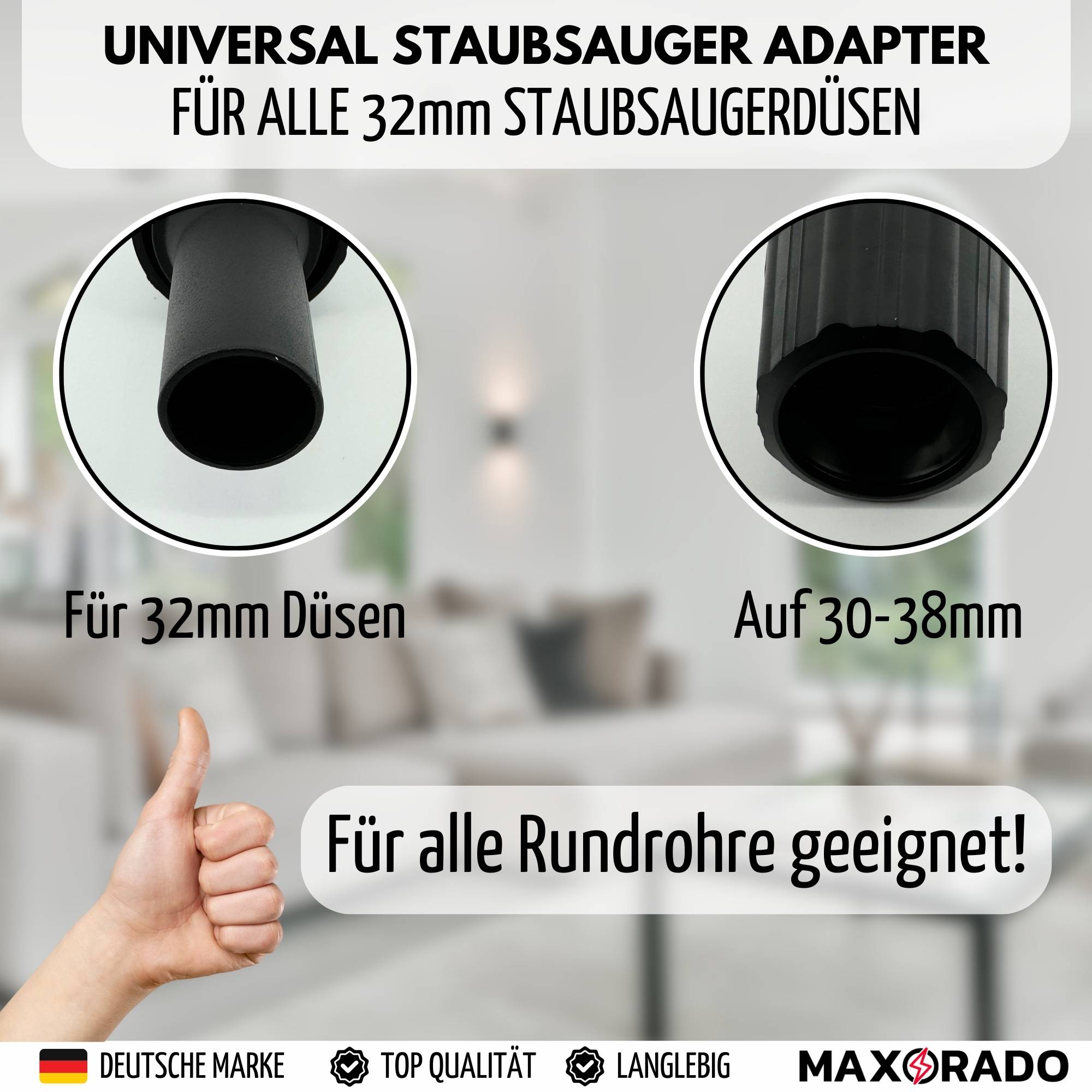 Maxorado Vario Universal Adapter 32mm auf 30-38 mm Anschluss zb für Electrolux Fam Thomas Numatic Dirt Devil Bosch Siemens Miele Staubsaugeraufsatz