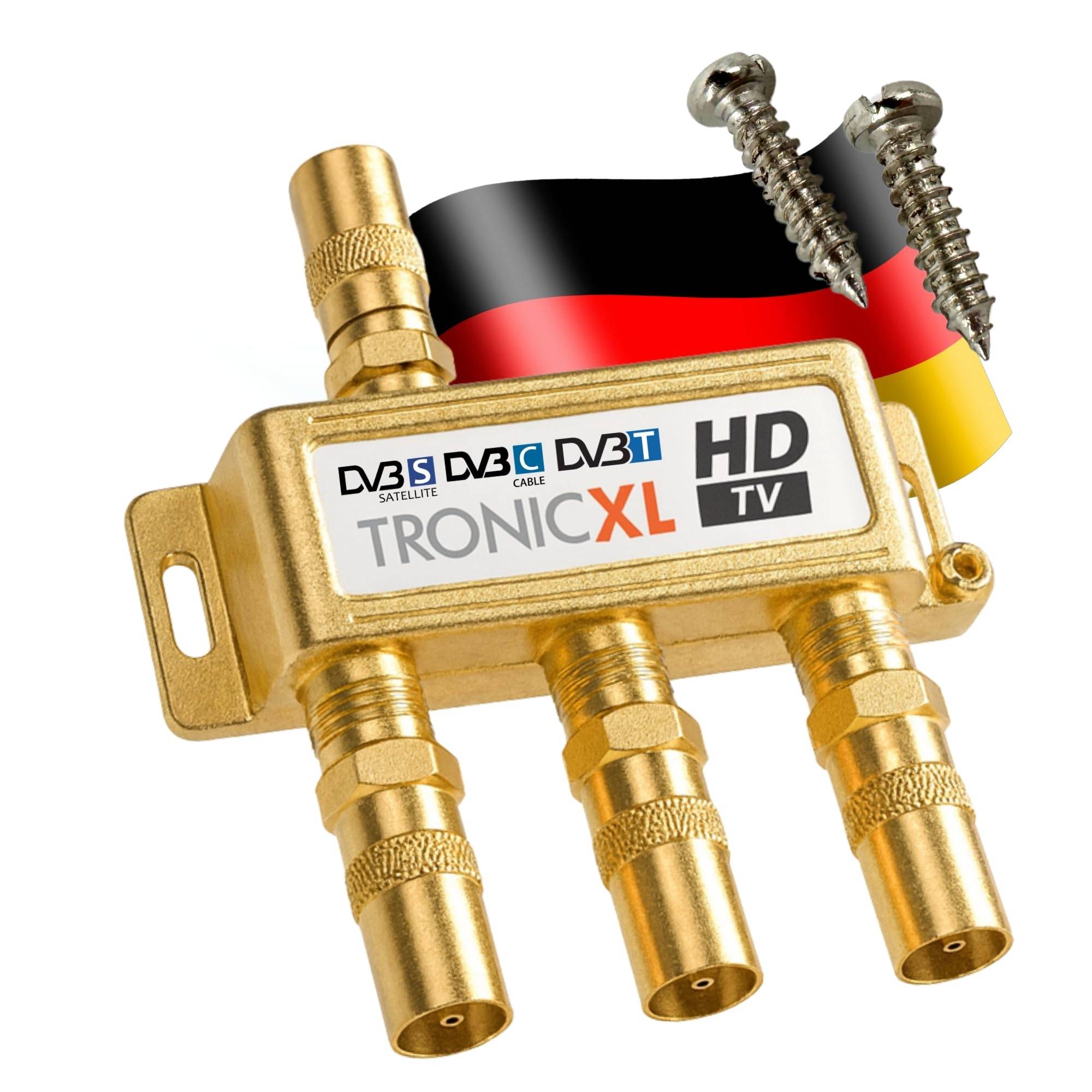 3-Fach Gold Koaxverteiler Antennenverteiler Verteiler Koax Buchse TV Splitter Adapter Ferseher Fernsehen Fernseh Verteiler