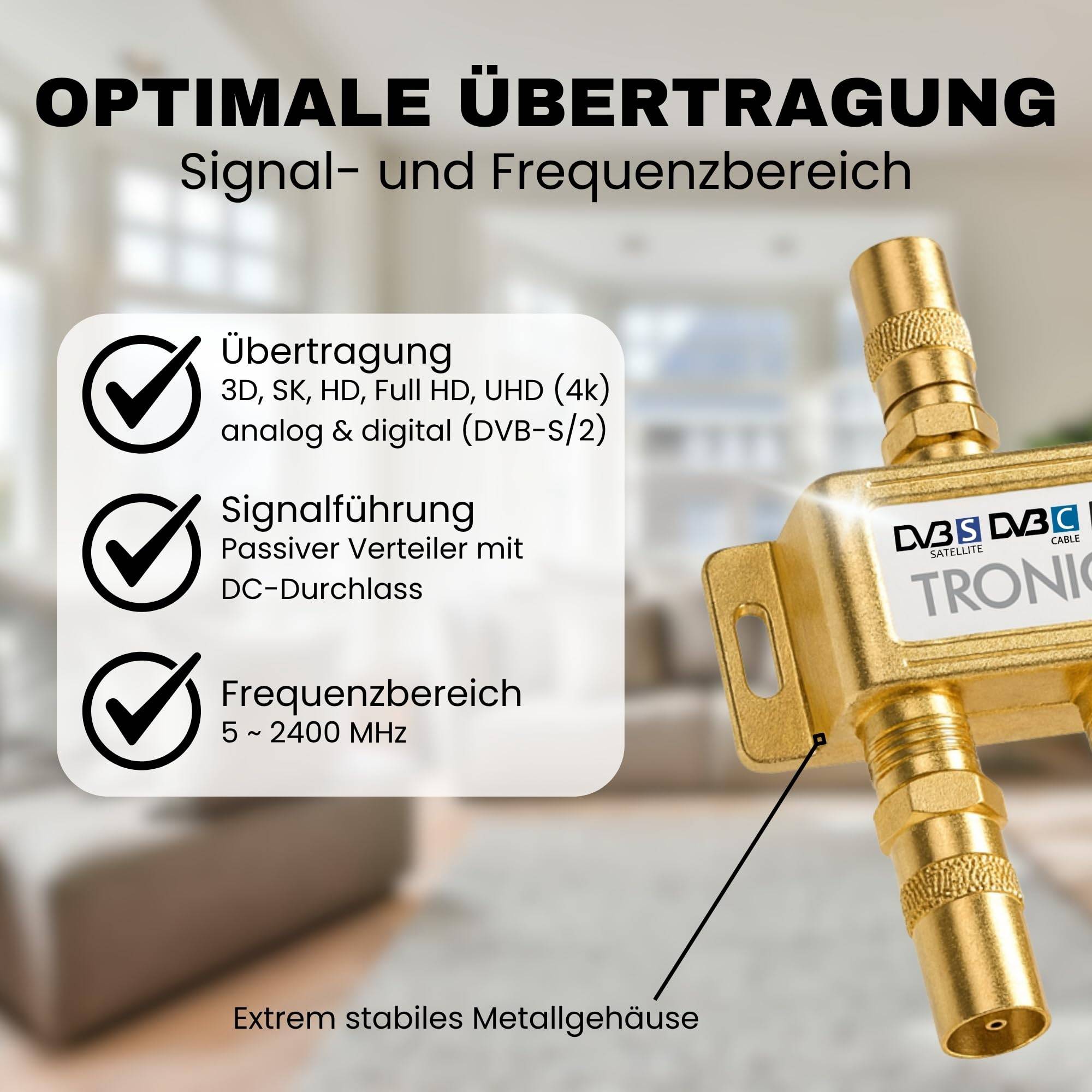 3-Fach Gold Koaxverteiler Antennenverteiler Verteiler Koax Buchse TV Splitter Adapter Ferseher Fernsehen Fernseh Verteiler